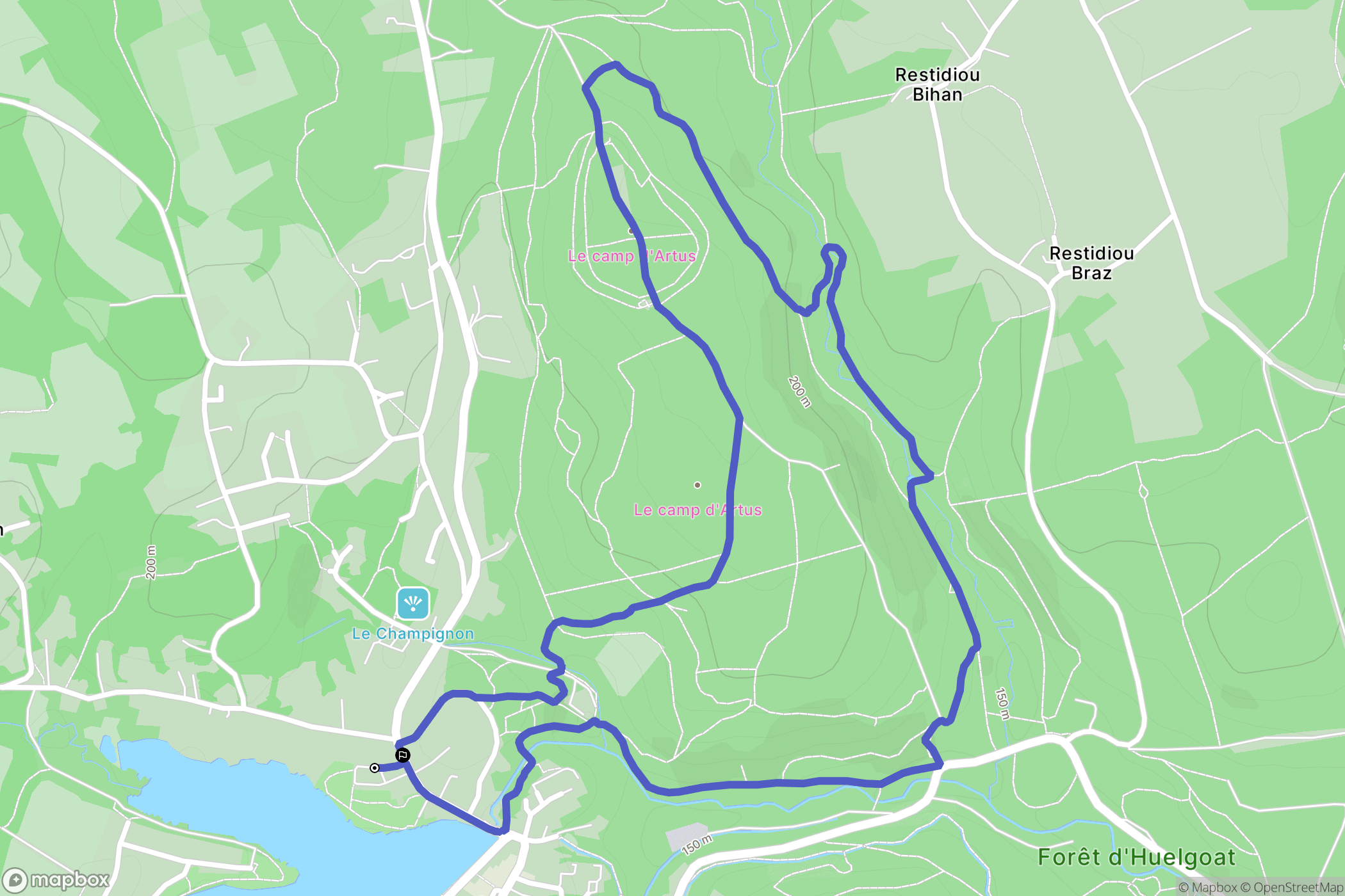Huelgoat : carte du parcours de randonnée - France