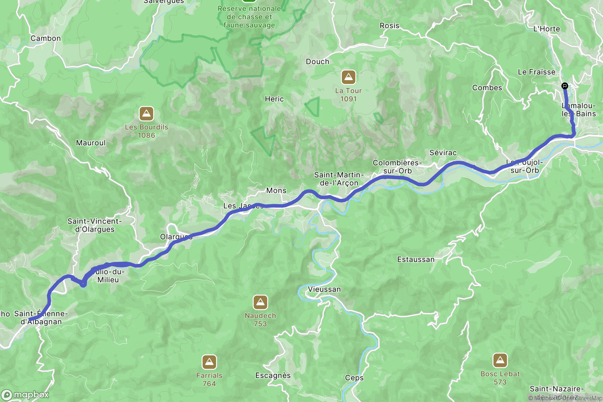 Lamalou-les-Bains : carte du parcours de randonnée - France