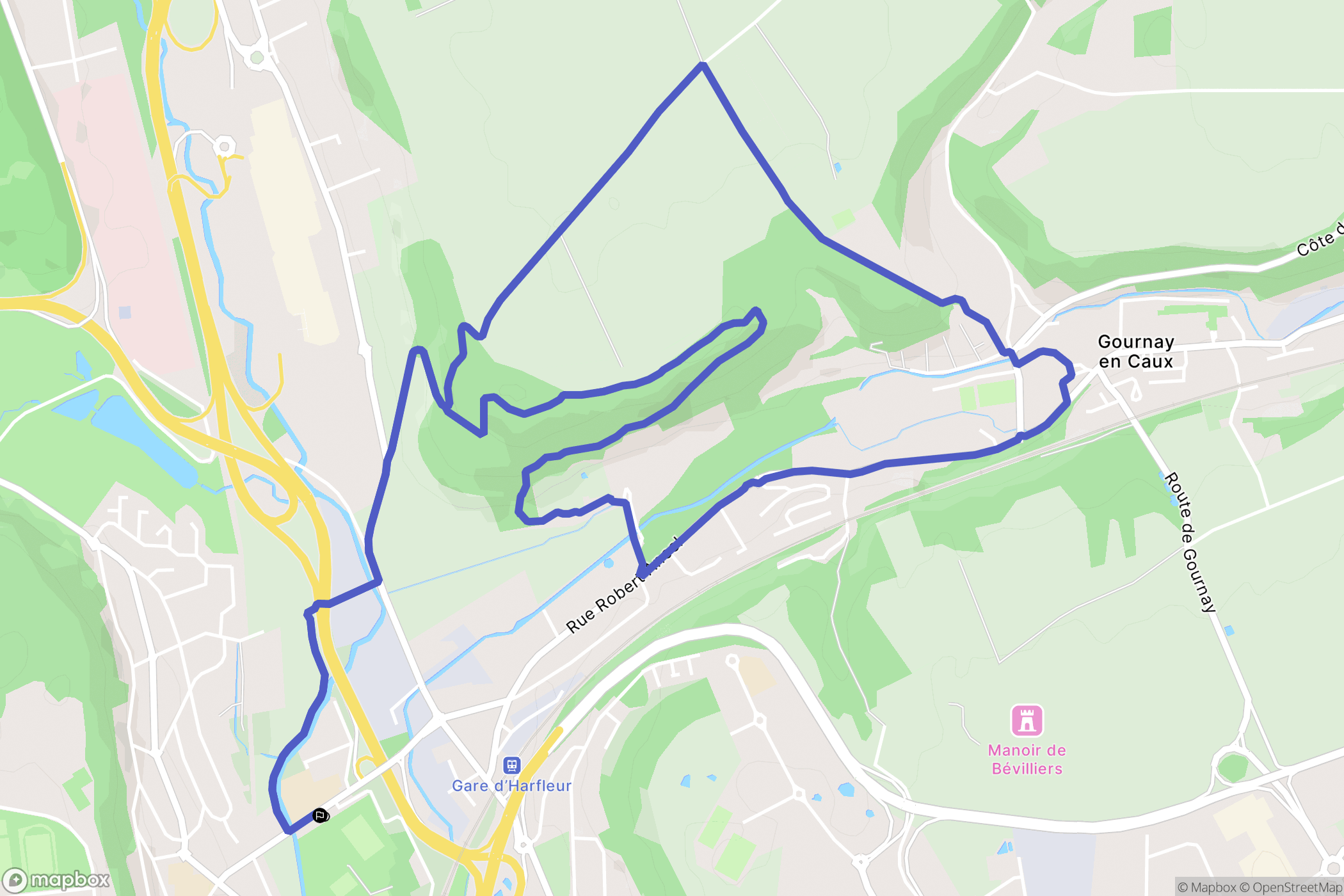 Harfleur : carte du parcours de randonnée - France