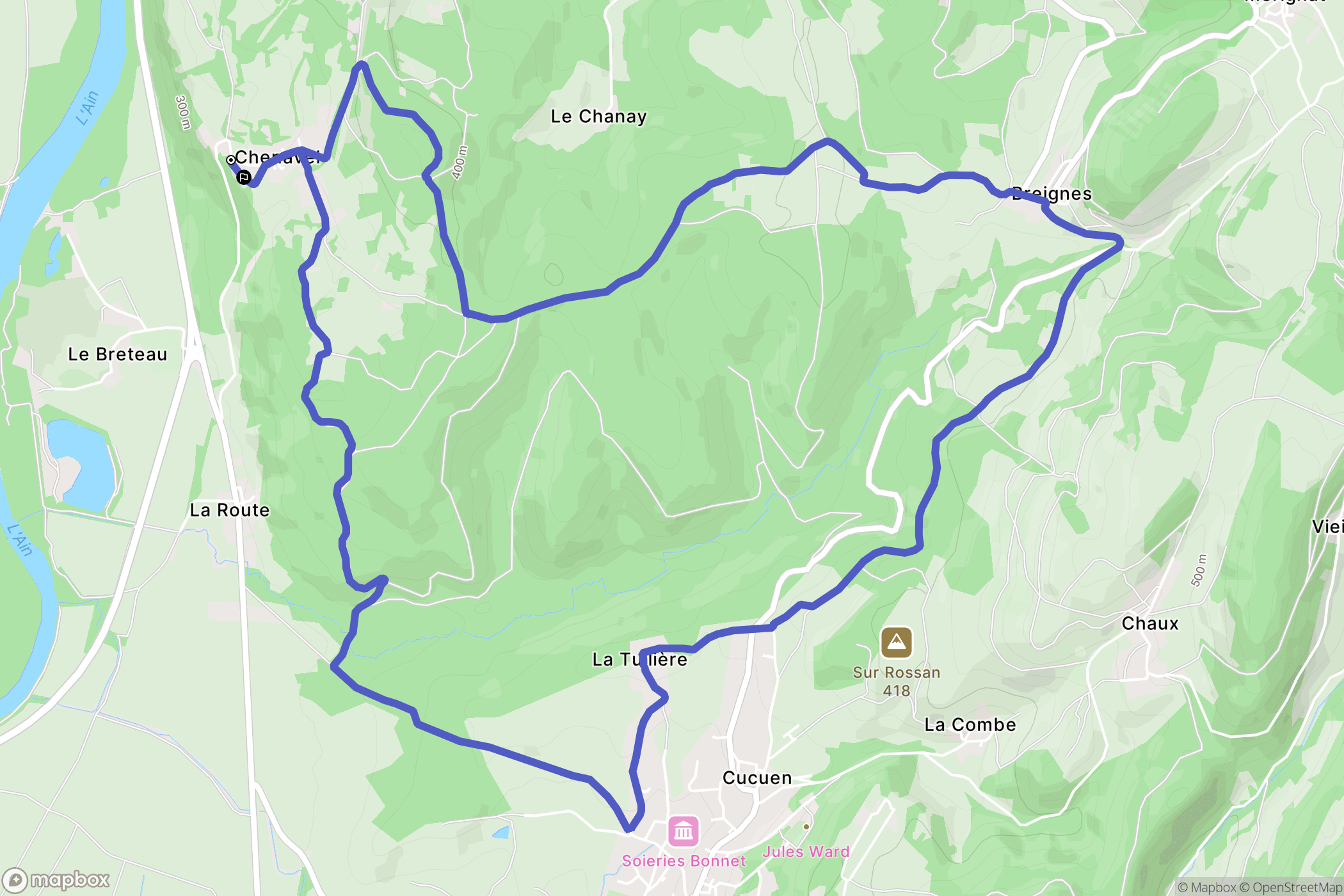 Jujurieux : carte du parcours de randonnée - France