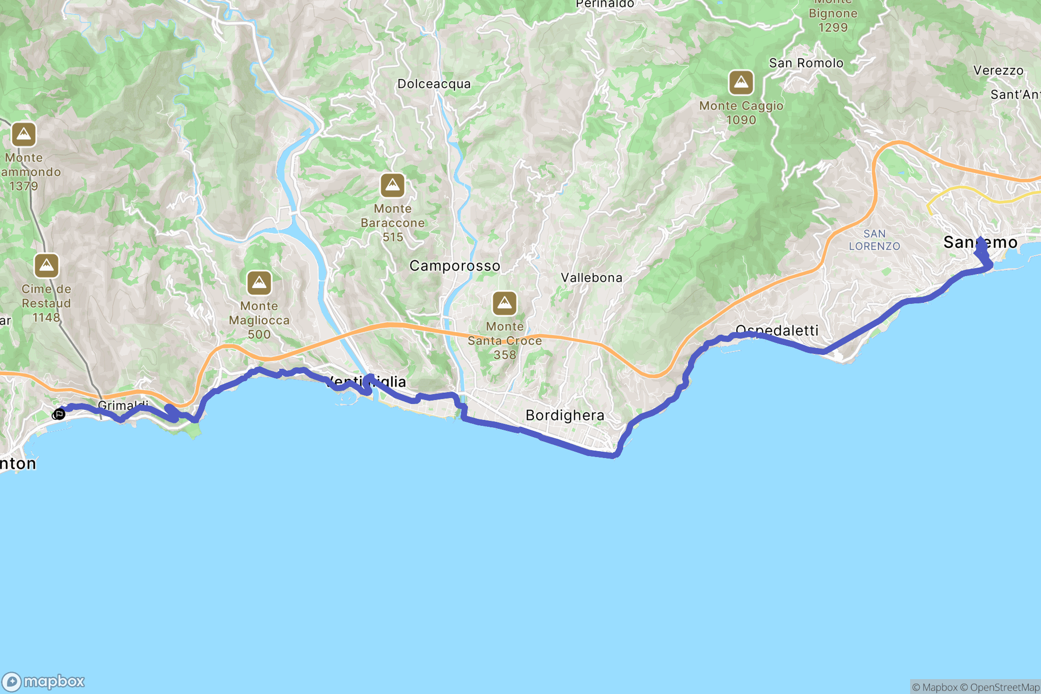 Menton : carte du parcours de randonnée - France