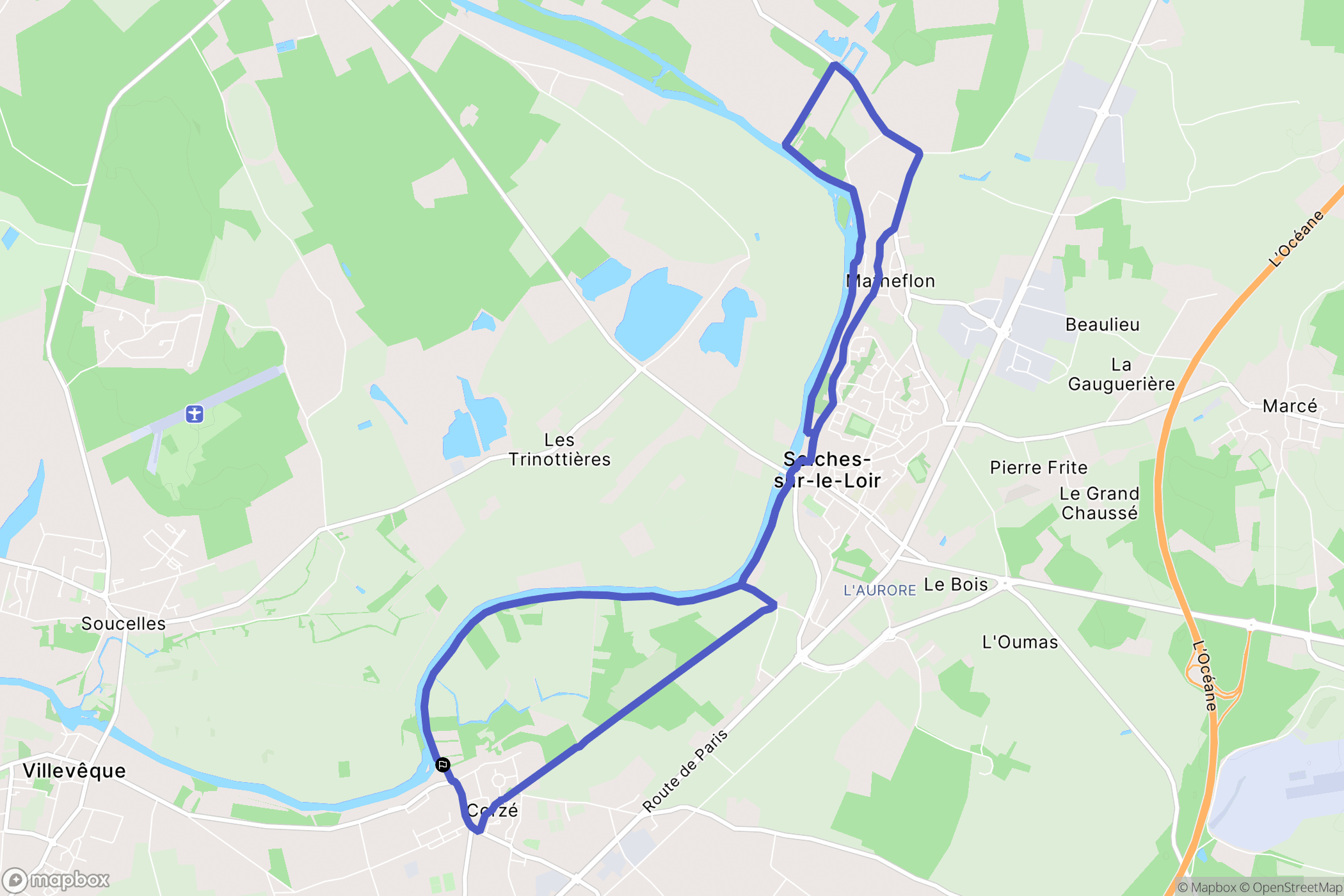 Corzé : carte du parcours de randonnée - France