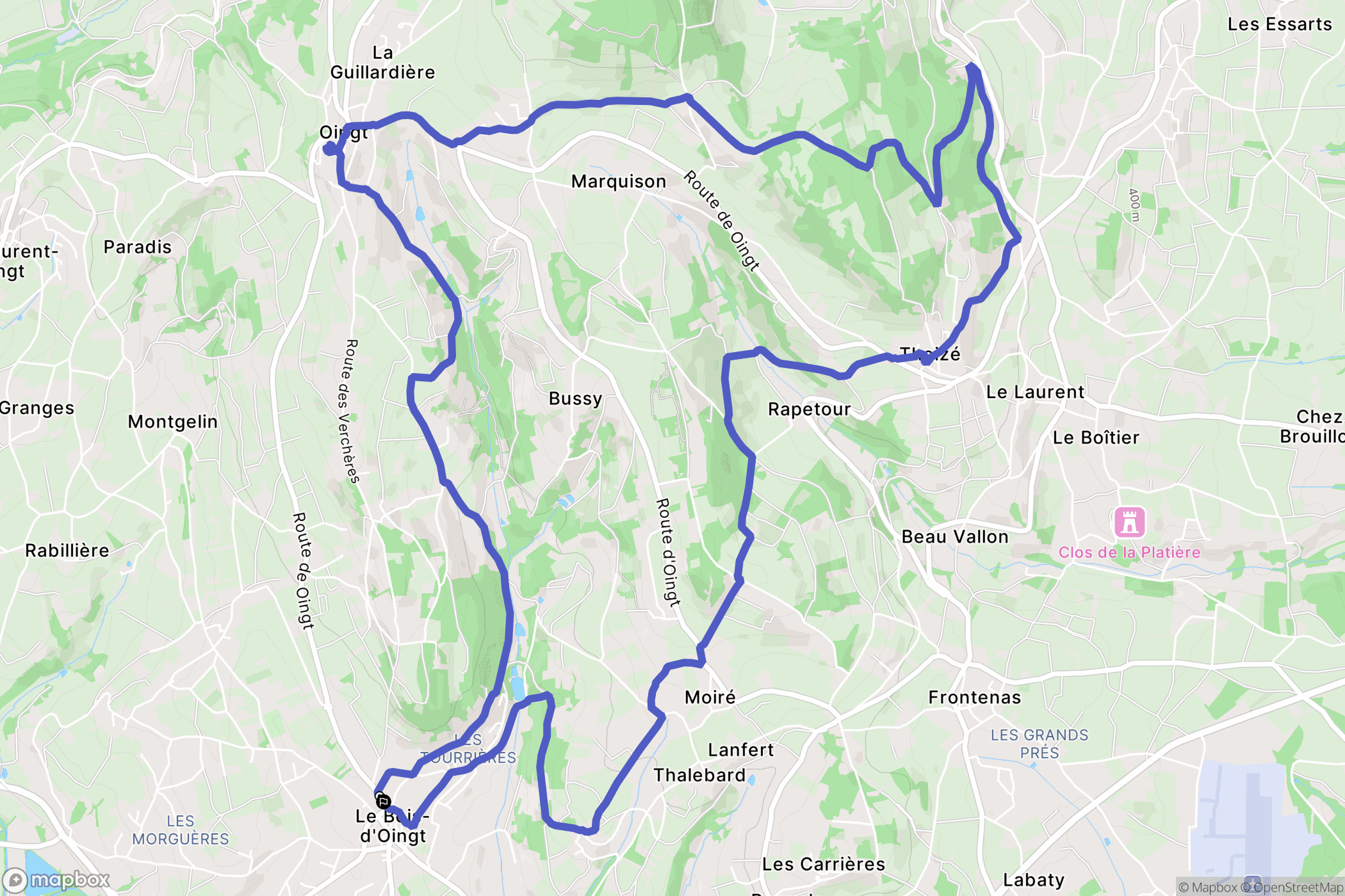Val d'Oingt : carte du parcours de randonnée - France