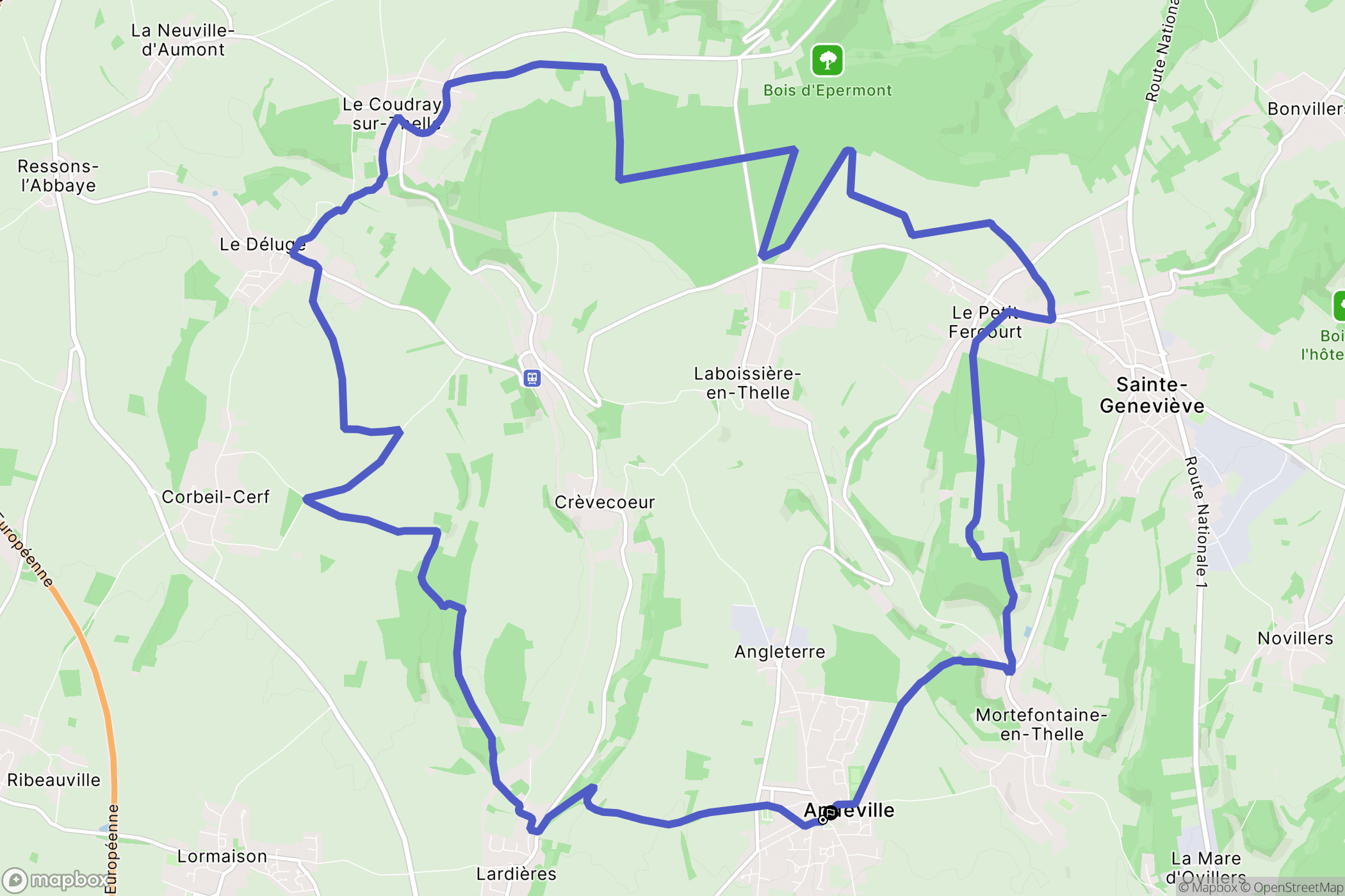 Andeville : carte du parcours de randonnée - France