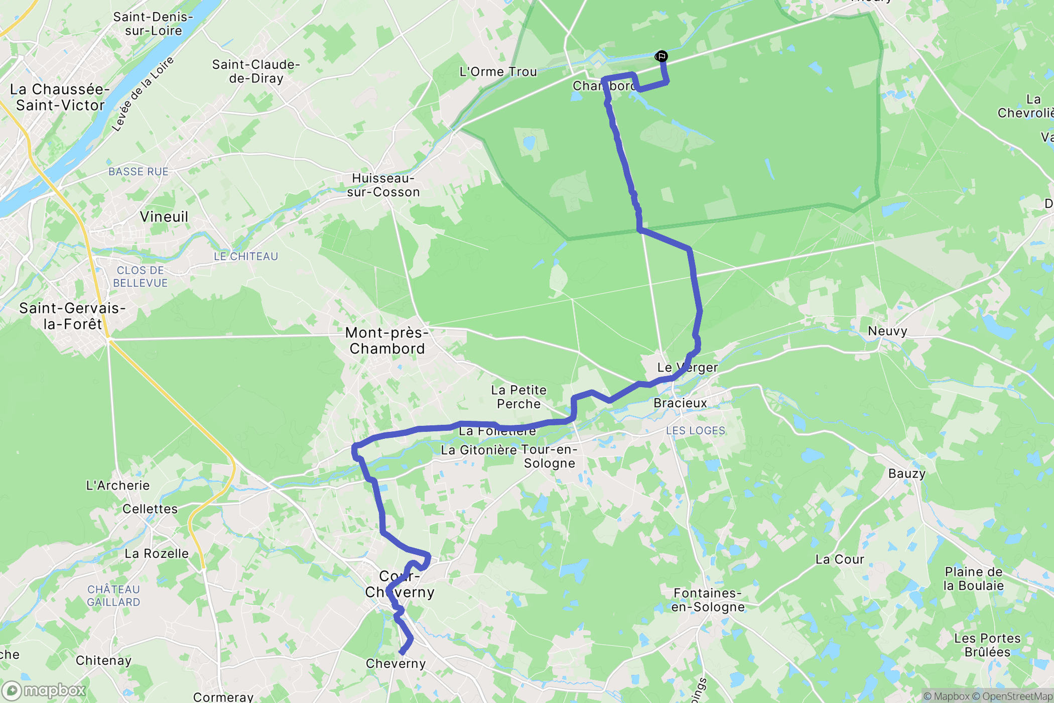 Chambord : carte du parcours de randonnée - France