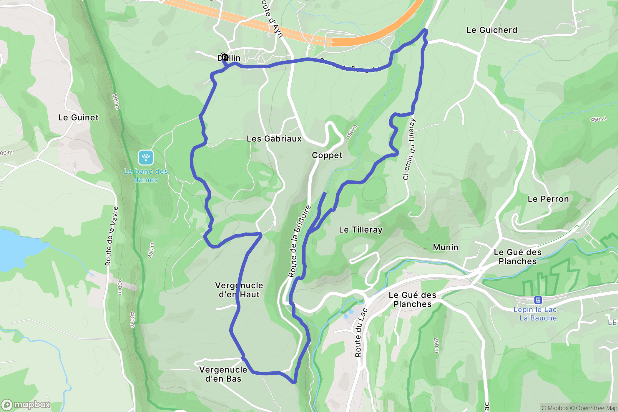 Dullin : carte du parcours de randonnée - France