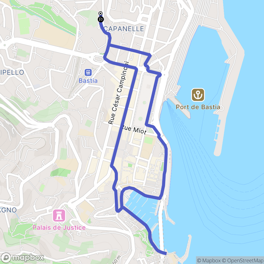 Bastia : carte du parcours de randonnée - France