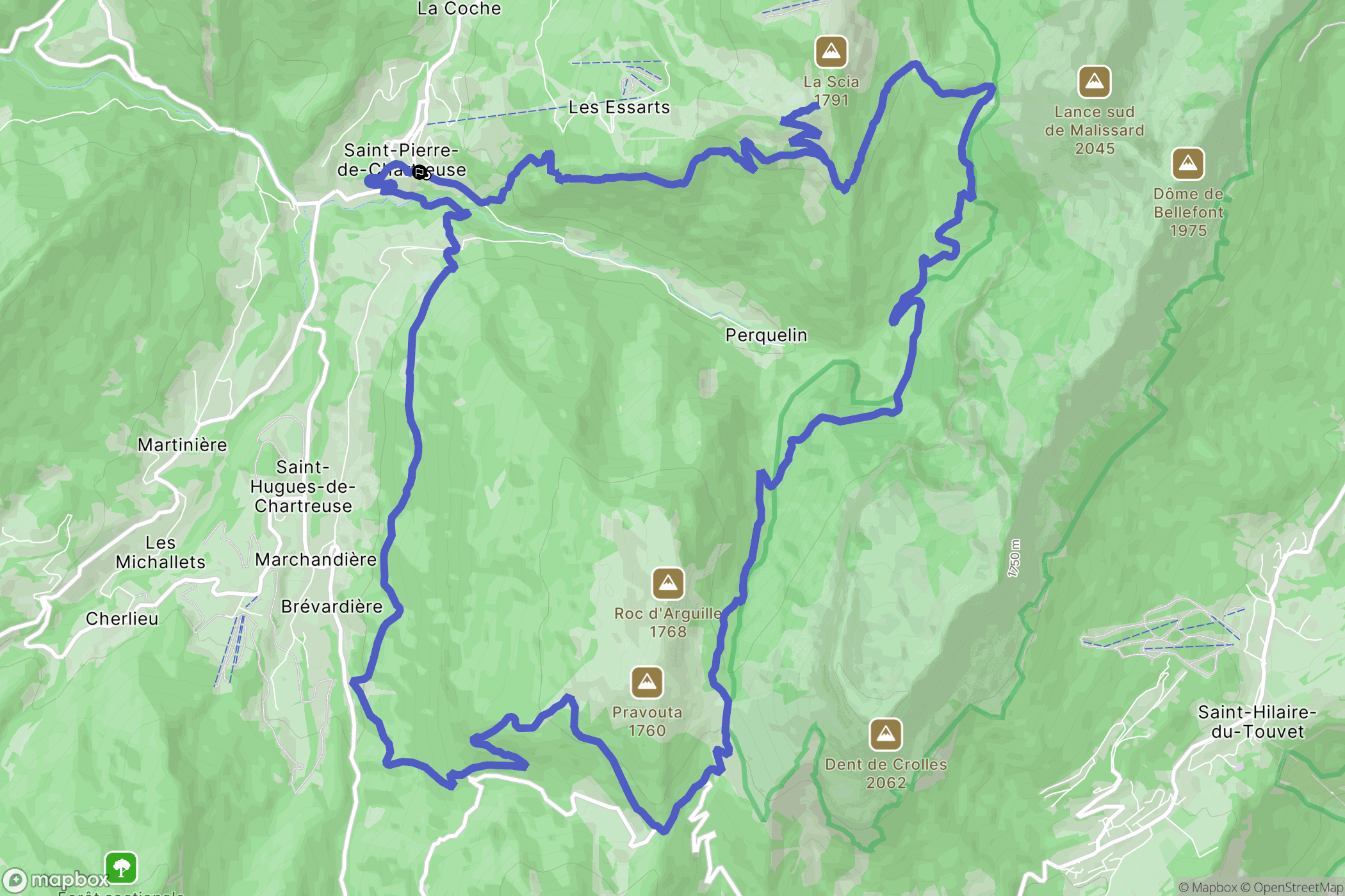 Saint-Pierre-de-Chartreuse : carte du parcours de randonnée - France