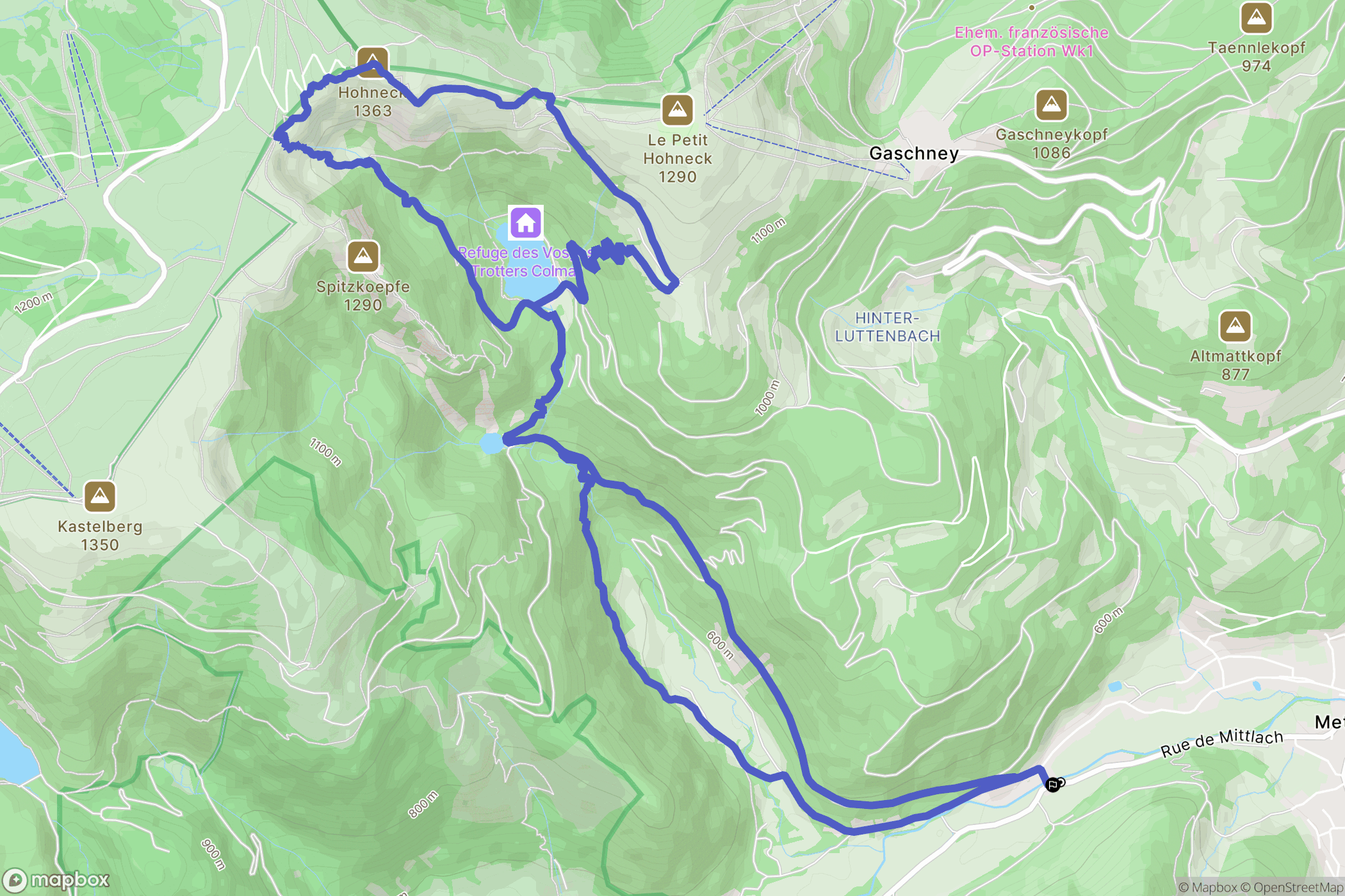 Metzeral : carte du parcours de randonnée - France