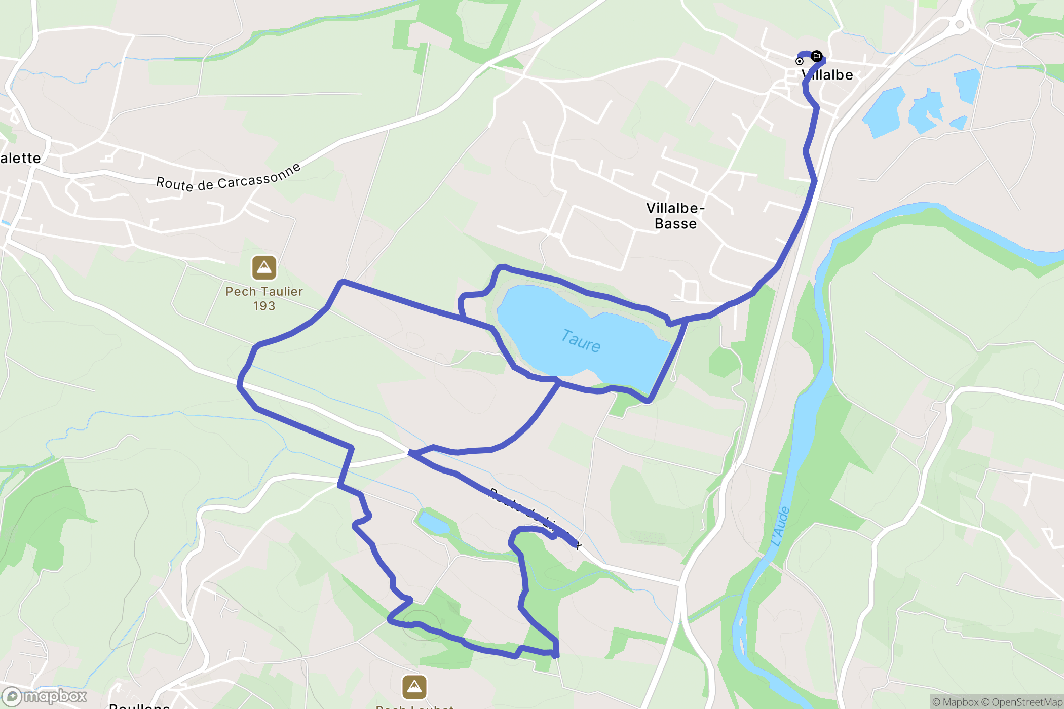 Carcassonne : carte du parcours de randonnée - France