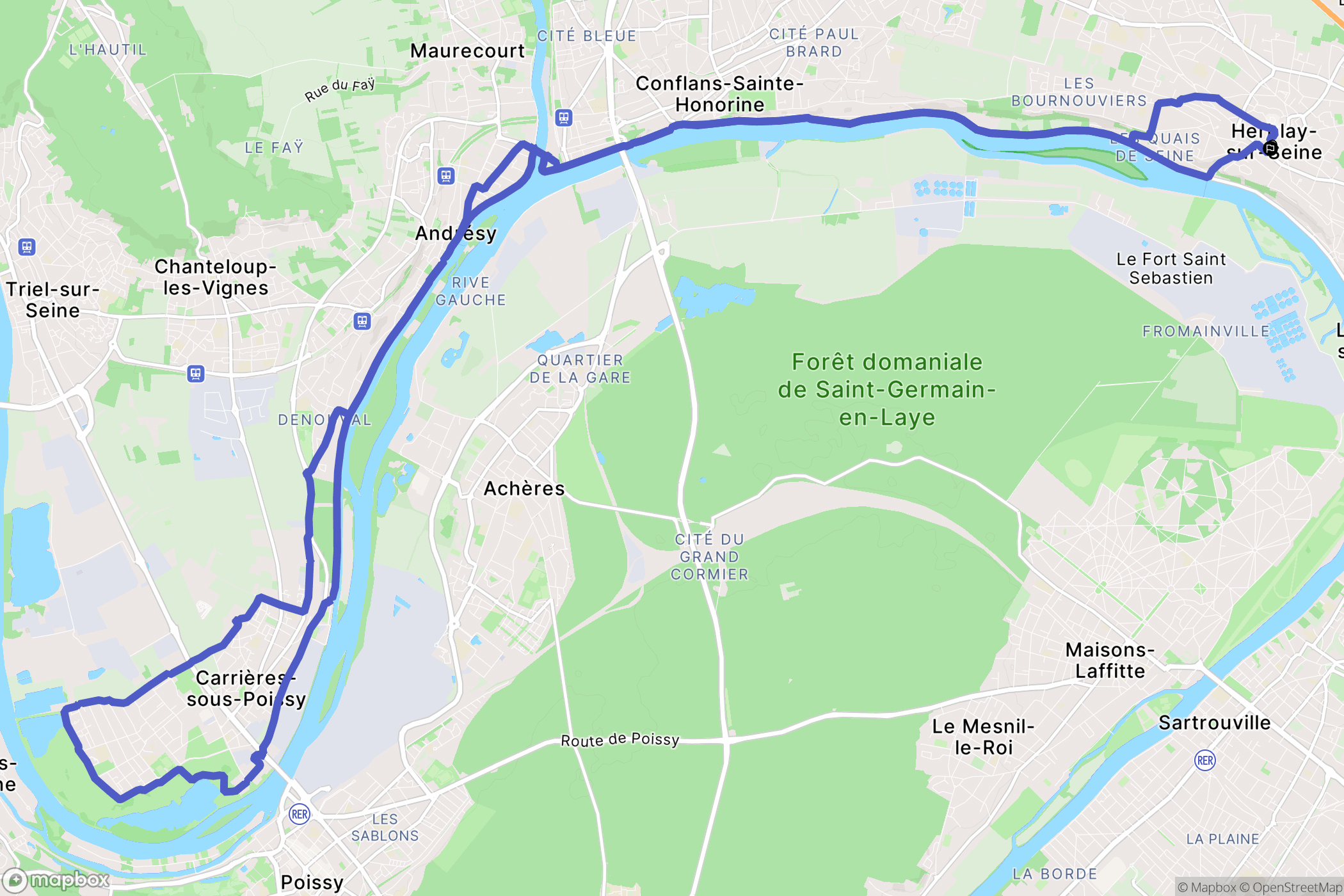 Herblay sur Seine : carte du parcours de randonnée - France