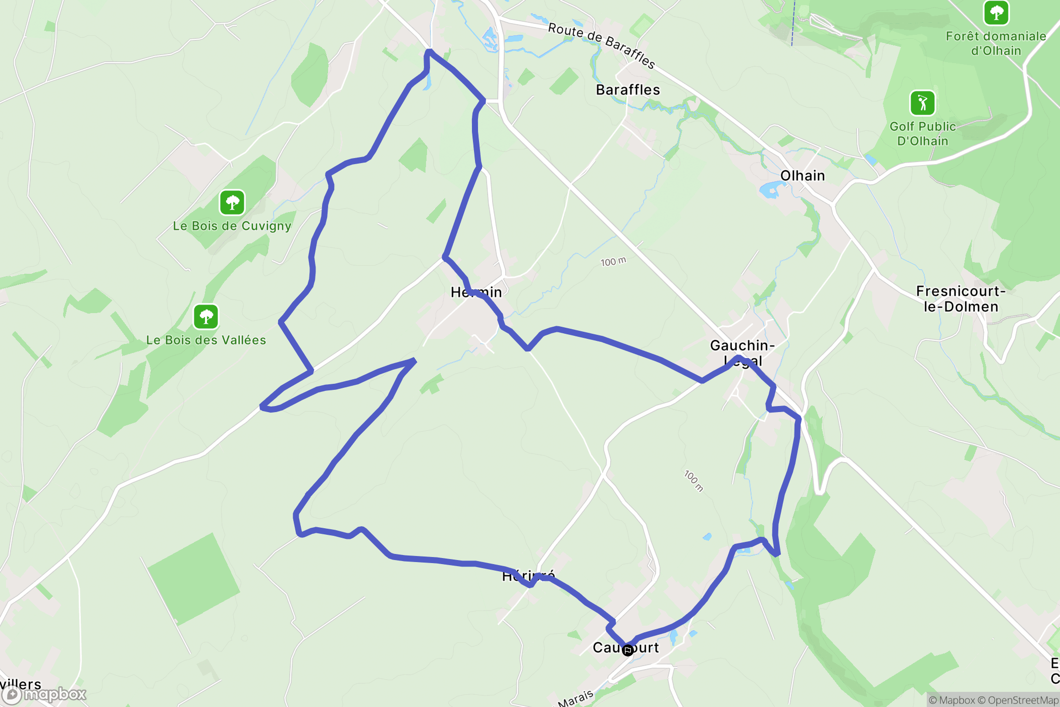 Caucourt : carte du parcours de randonnée - France
