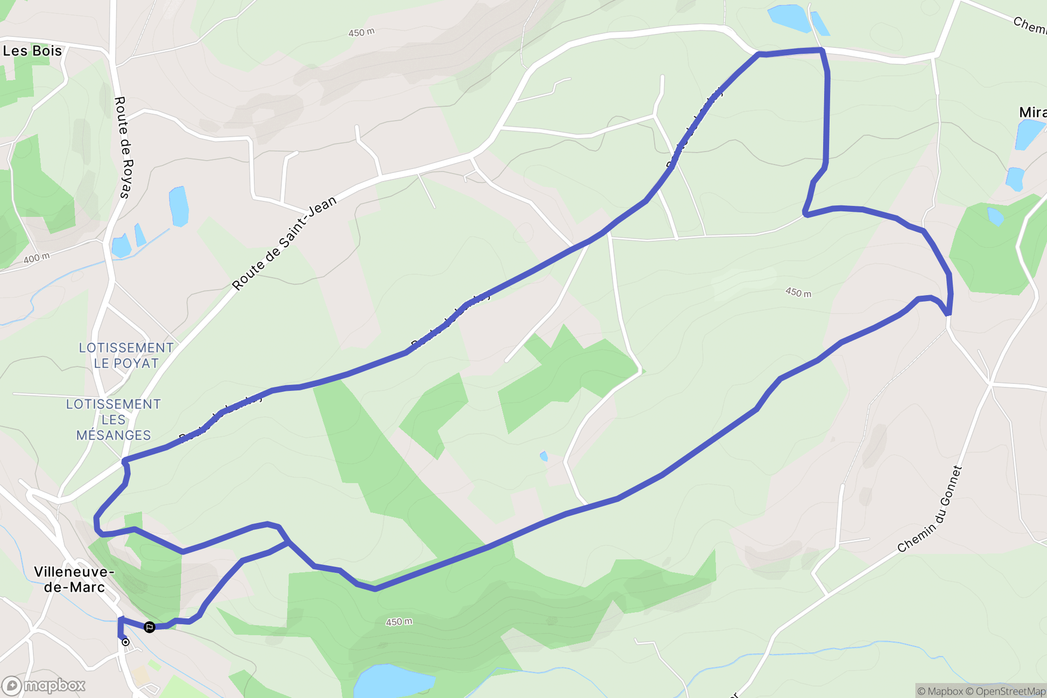 Villeneuve-de-Marc : carte du parcours de randonnée - France
