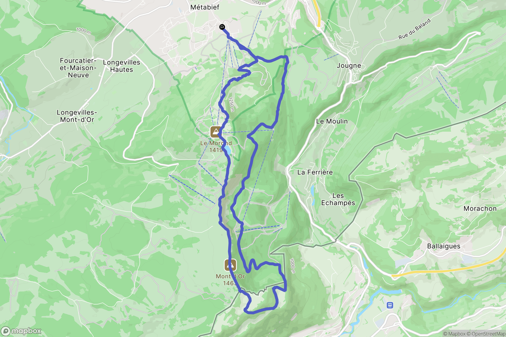 Métabief : carte du parcours de randonnée - France