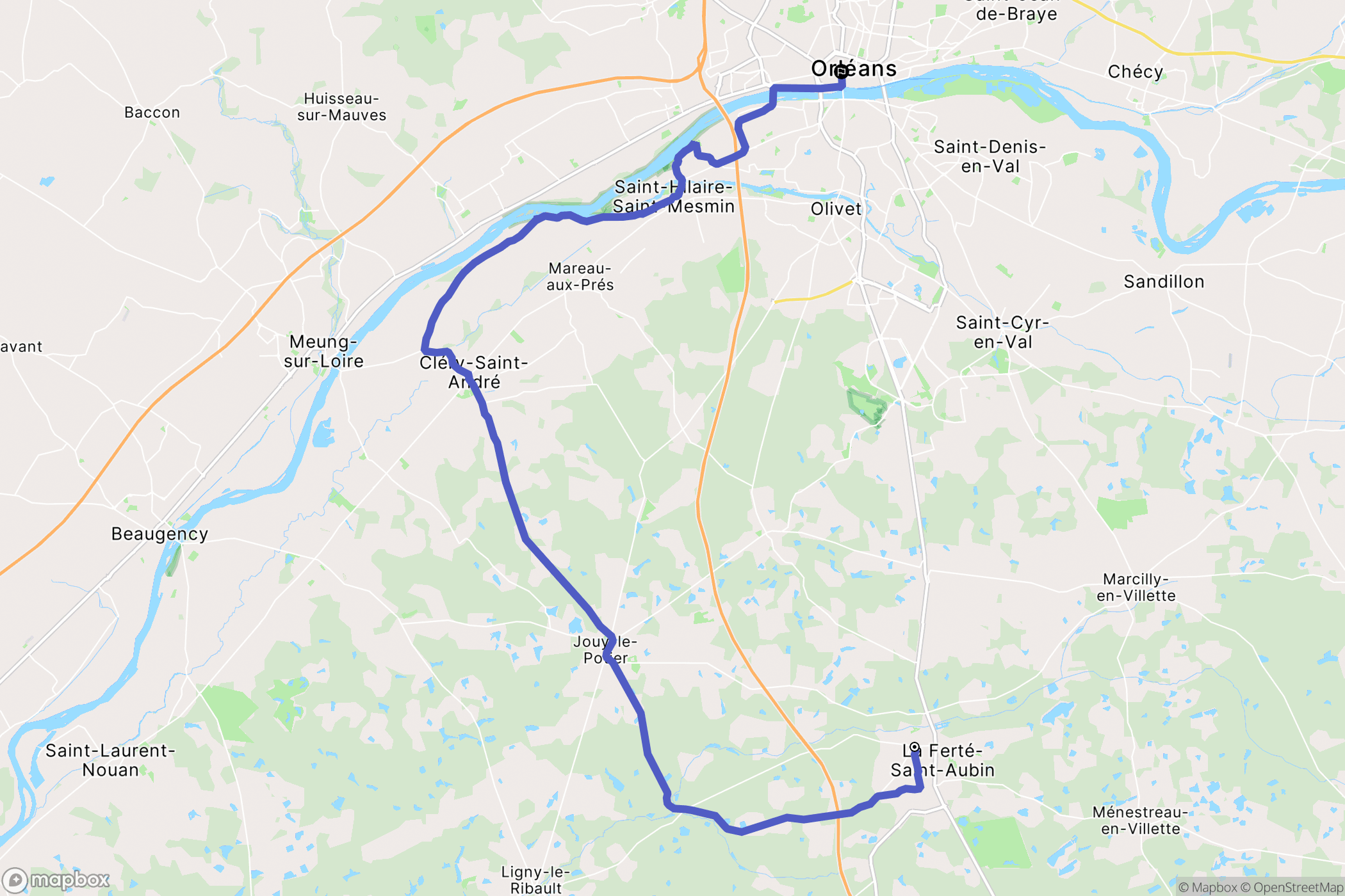 La Ferté Saint Aubin : carte du parcours de randonnée - France