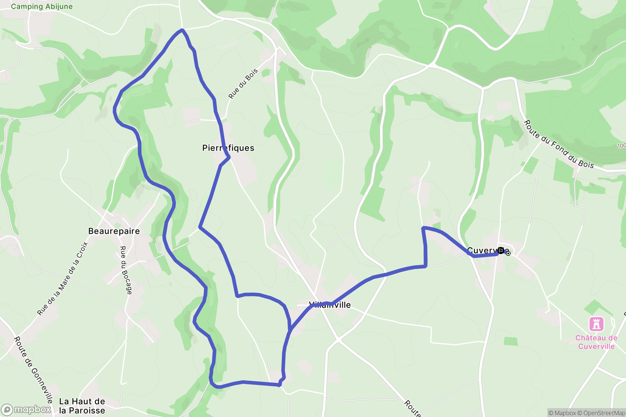 Cuverville : carte du parcours de randonnée - France