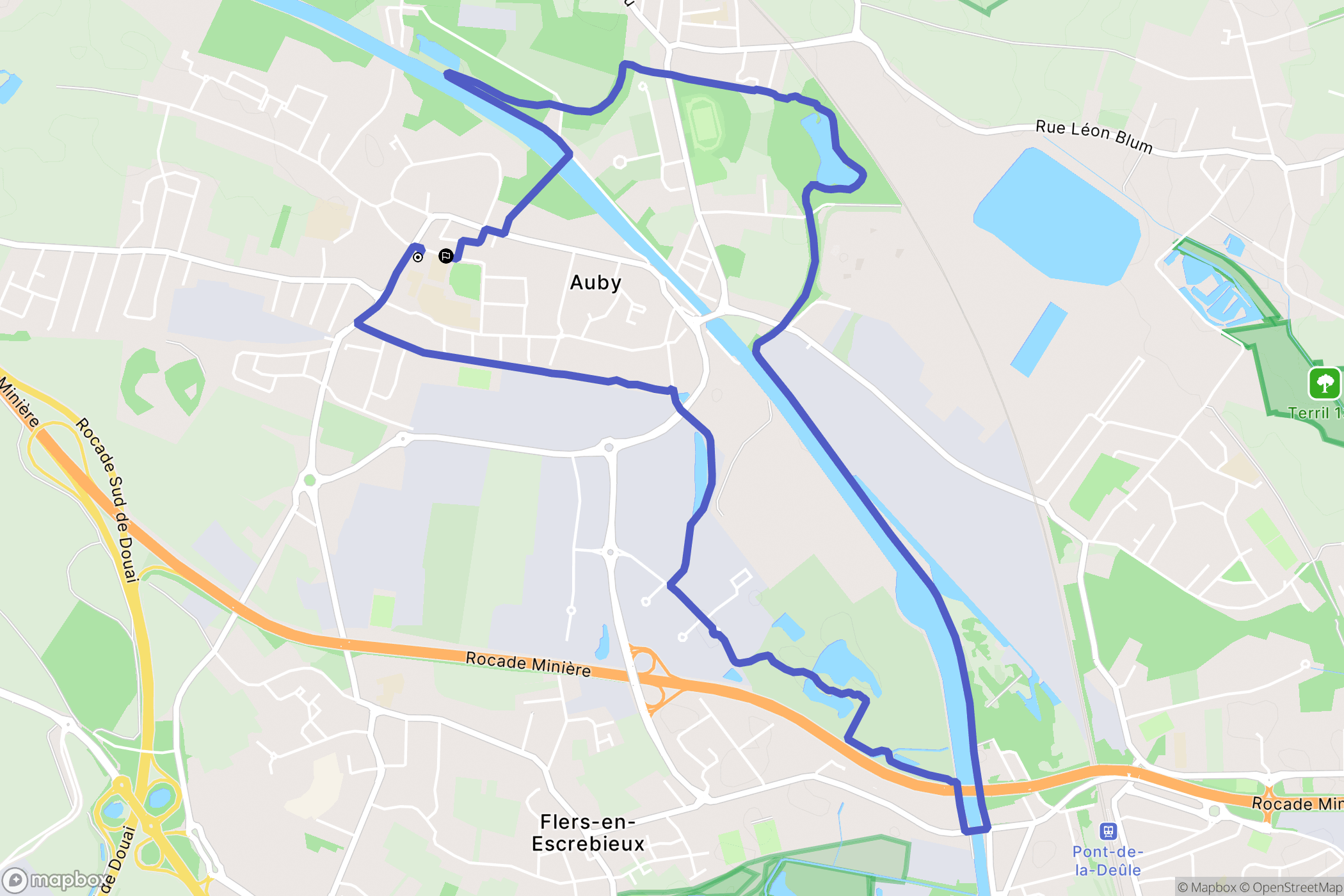 Auby : carte du parcours de randonnée - France