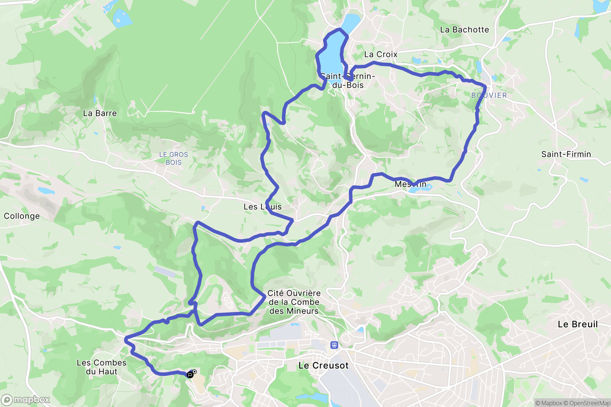Le Creusot : carte du parcours de randonnée - France