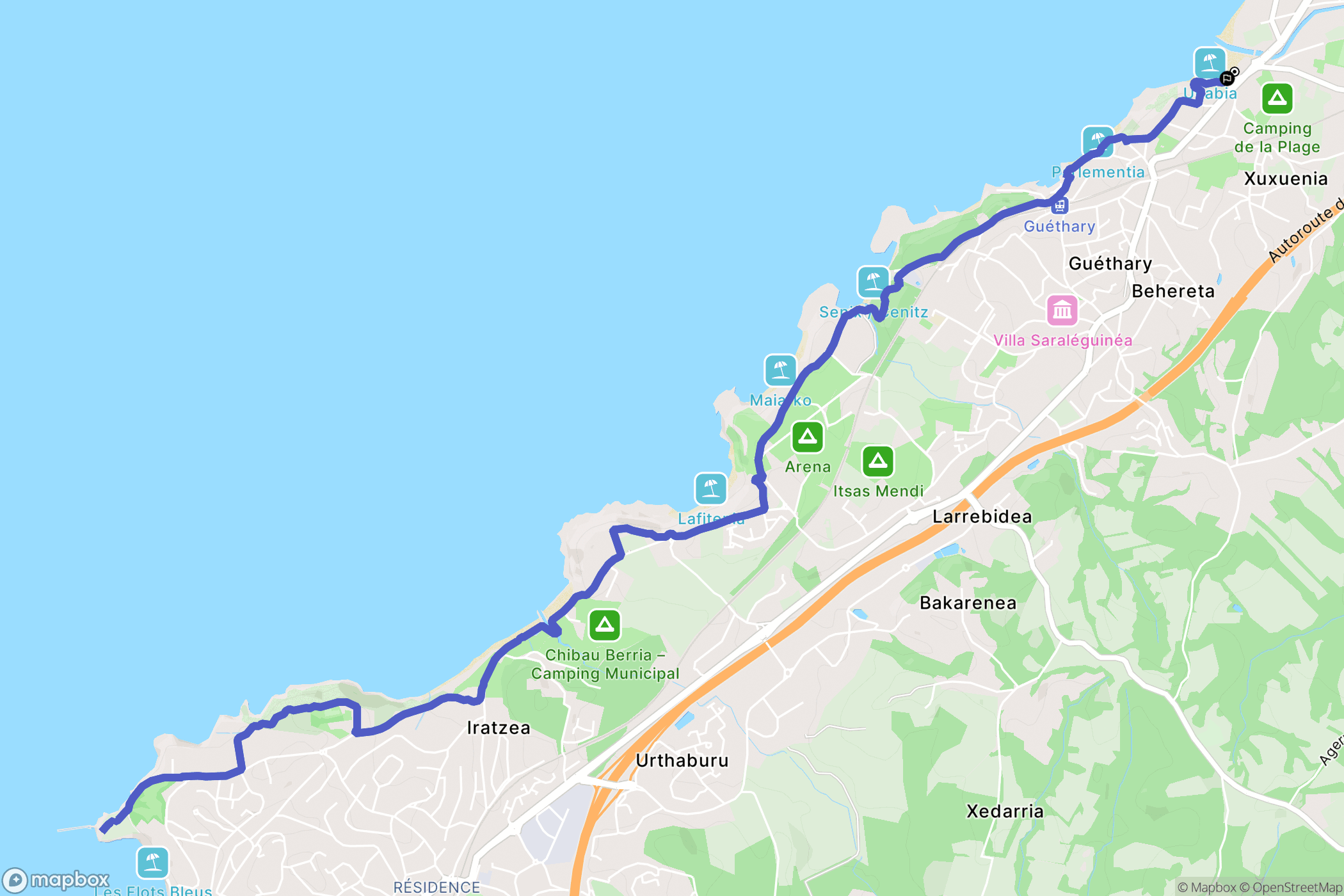 Bidart : carte du parcours de randonnée - France
