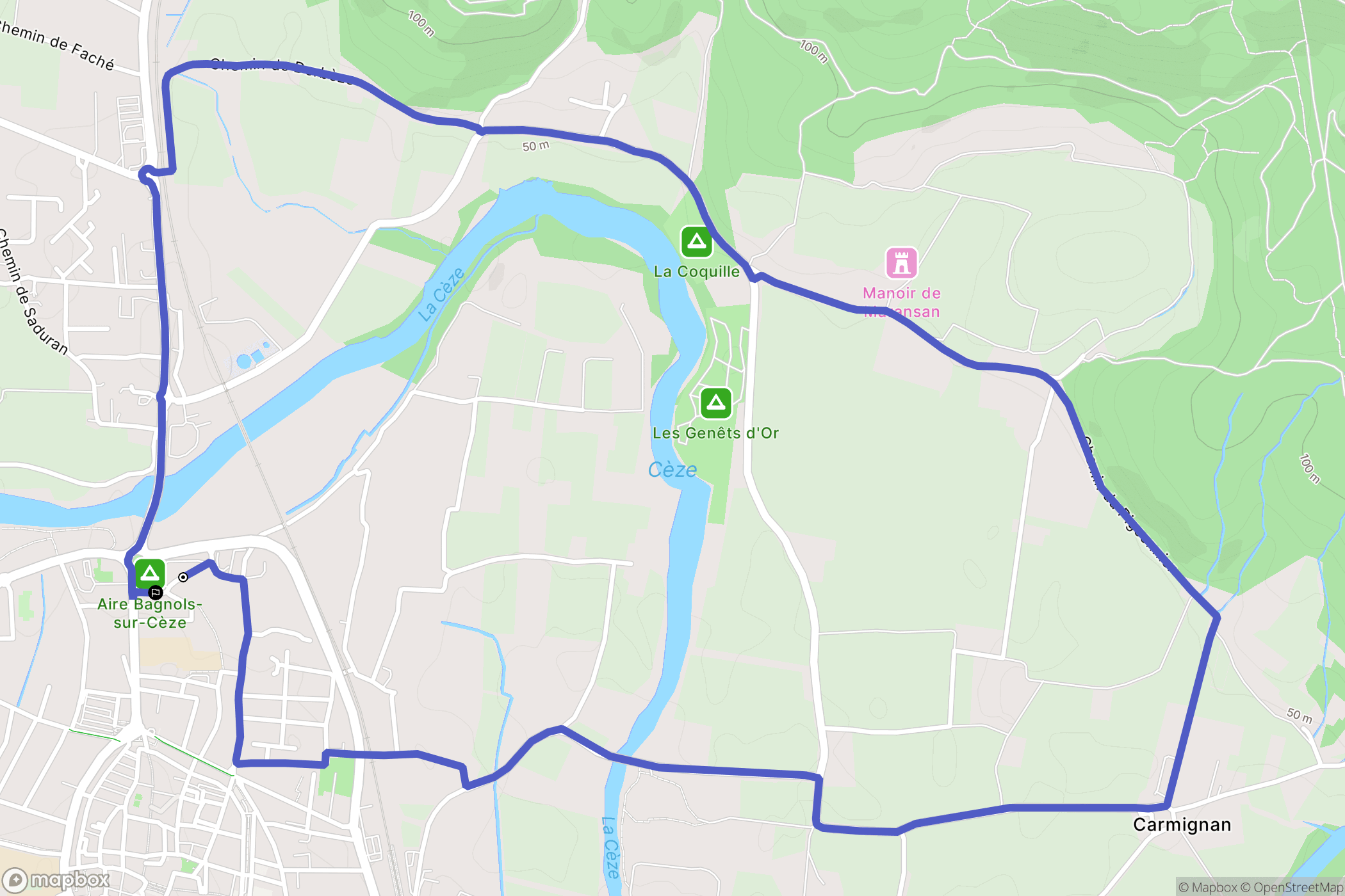 Bagnols-sur-Cèze : carte du parcours de randonnée - France
