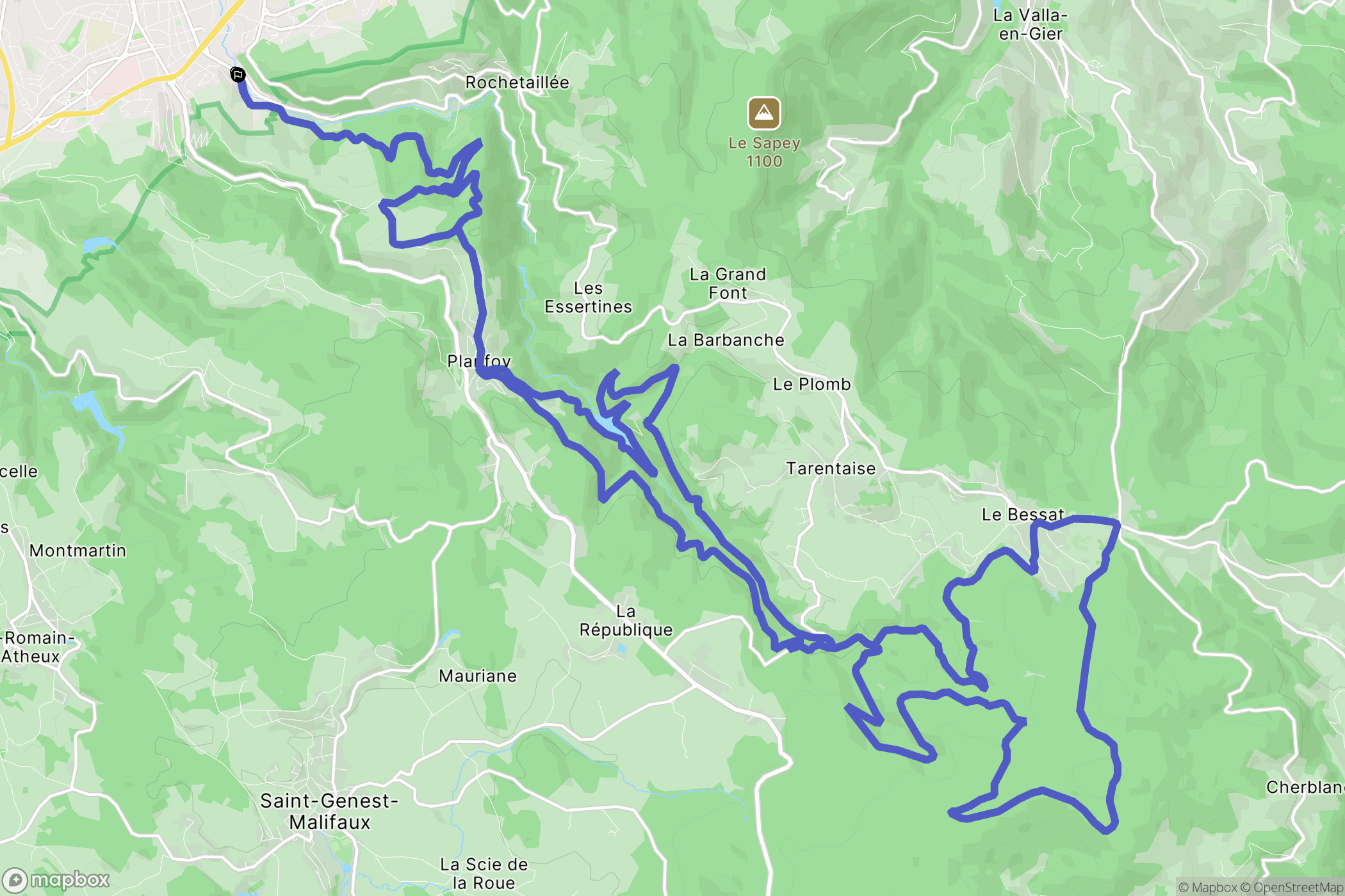 Saint-Étienne : carte du parcours de randonnée - France