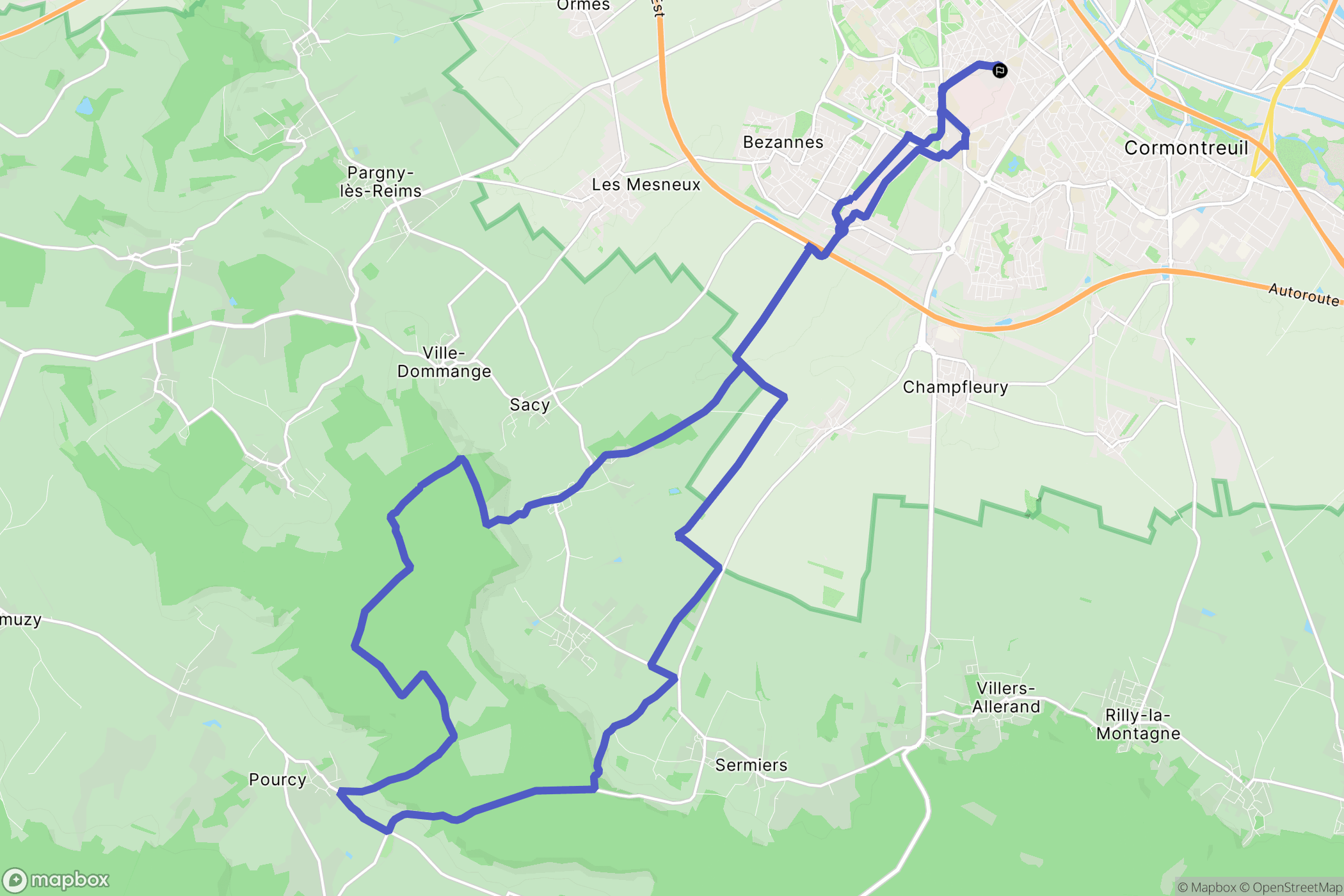 Reims : carte du parcours de randonnée - France