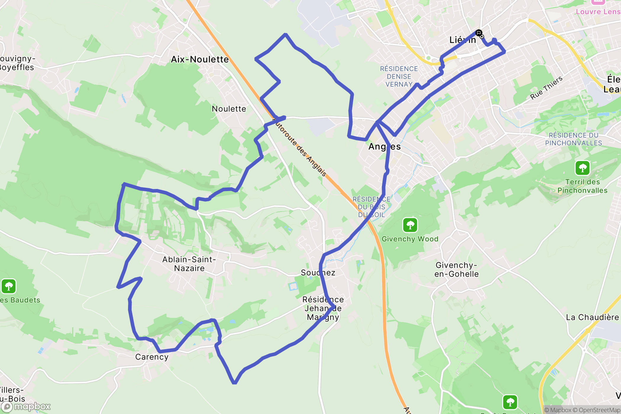 Liévin : carte du parcours de randonnée - France