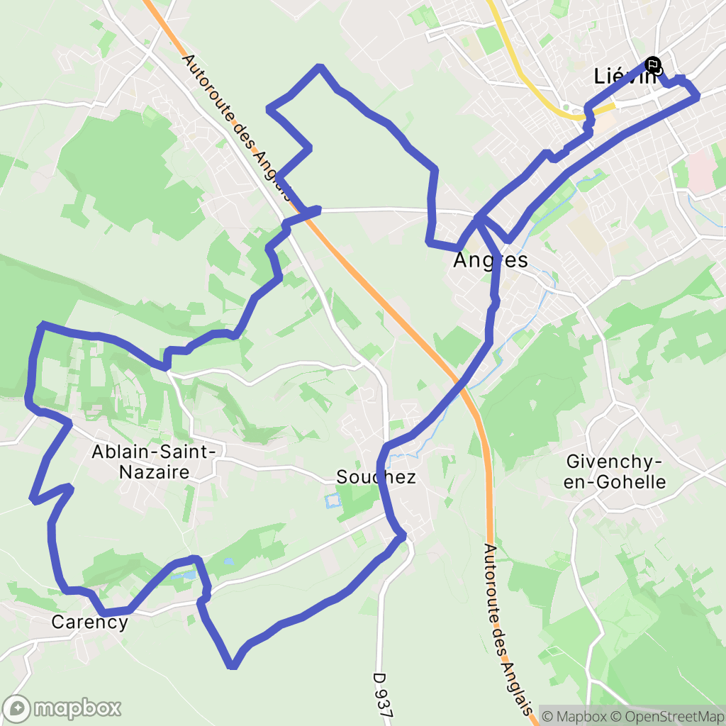 Liévin : carte du parcours de randonnée - France
