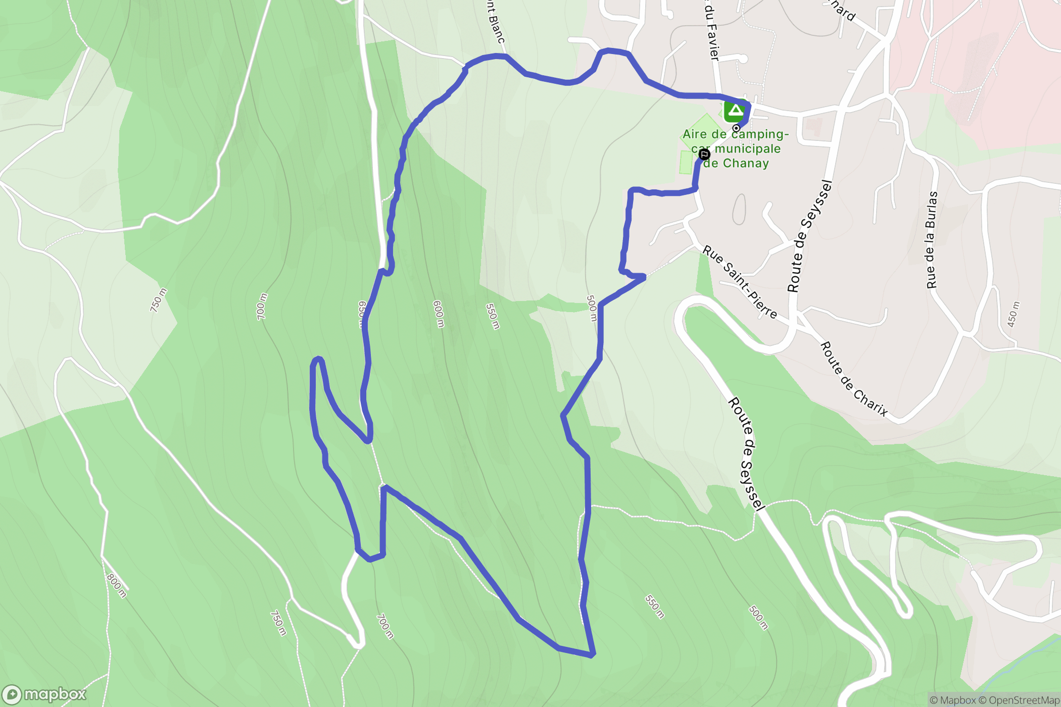 Chanay : carte du parcours de randonnée - France