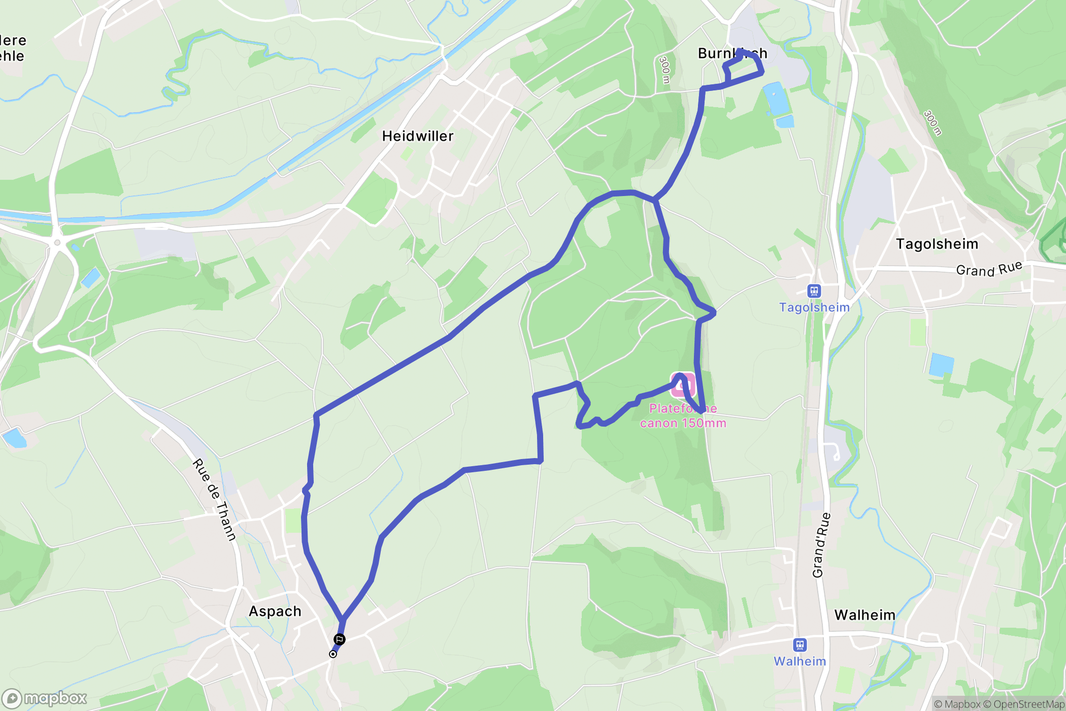 Aspach : carte du parcours de randonnée - France