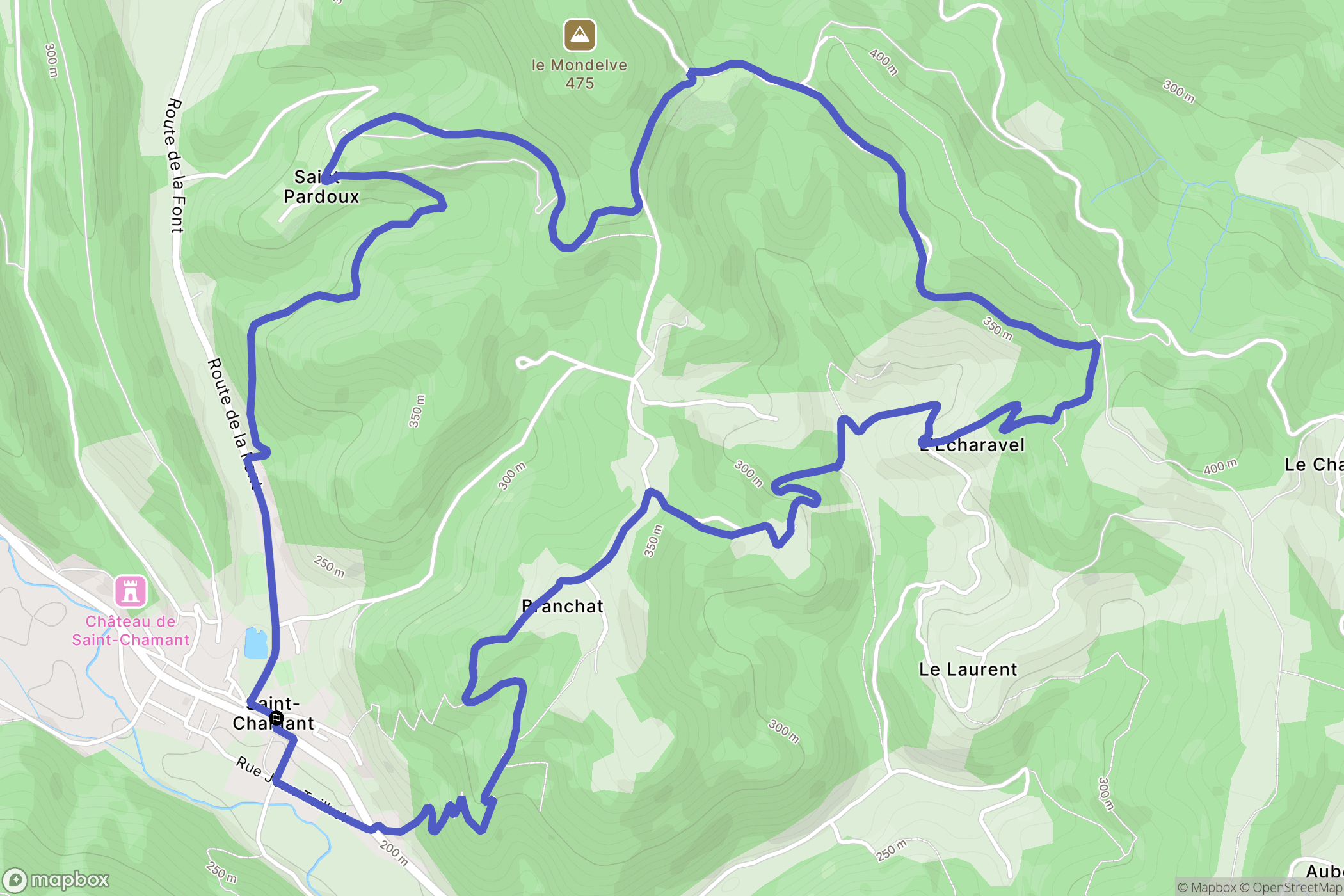 Saint-Chamant : carte du parcours de randonnée - France