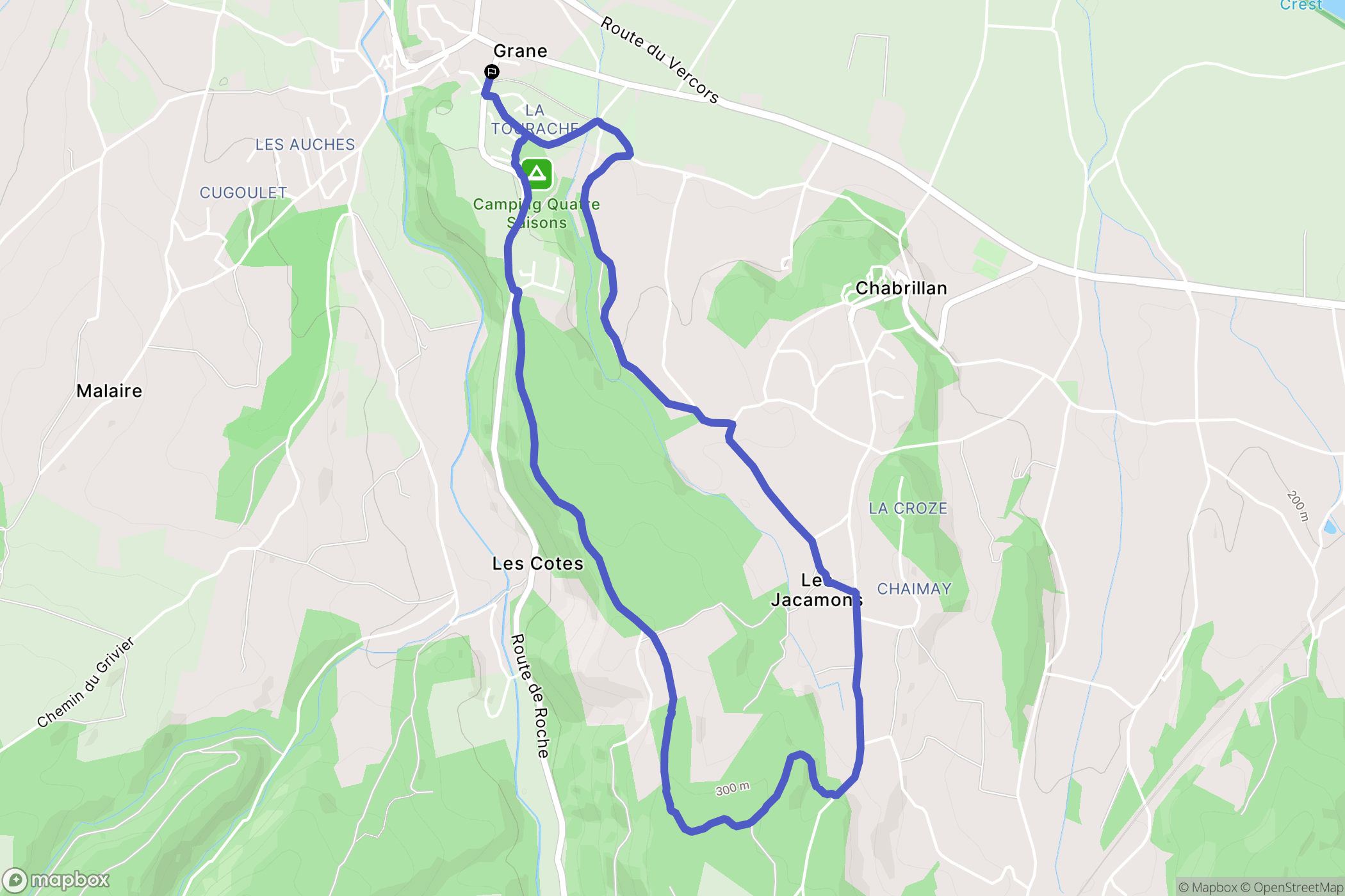 Grane : carte du parcours de randonnée - France