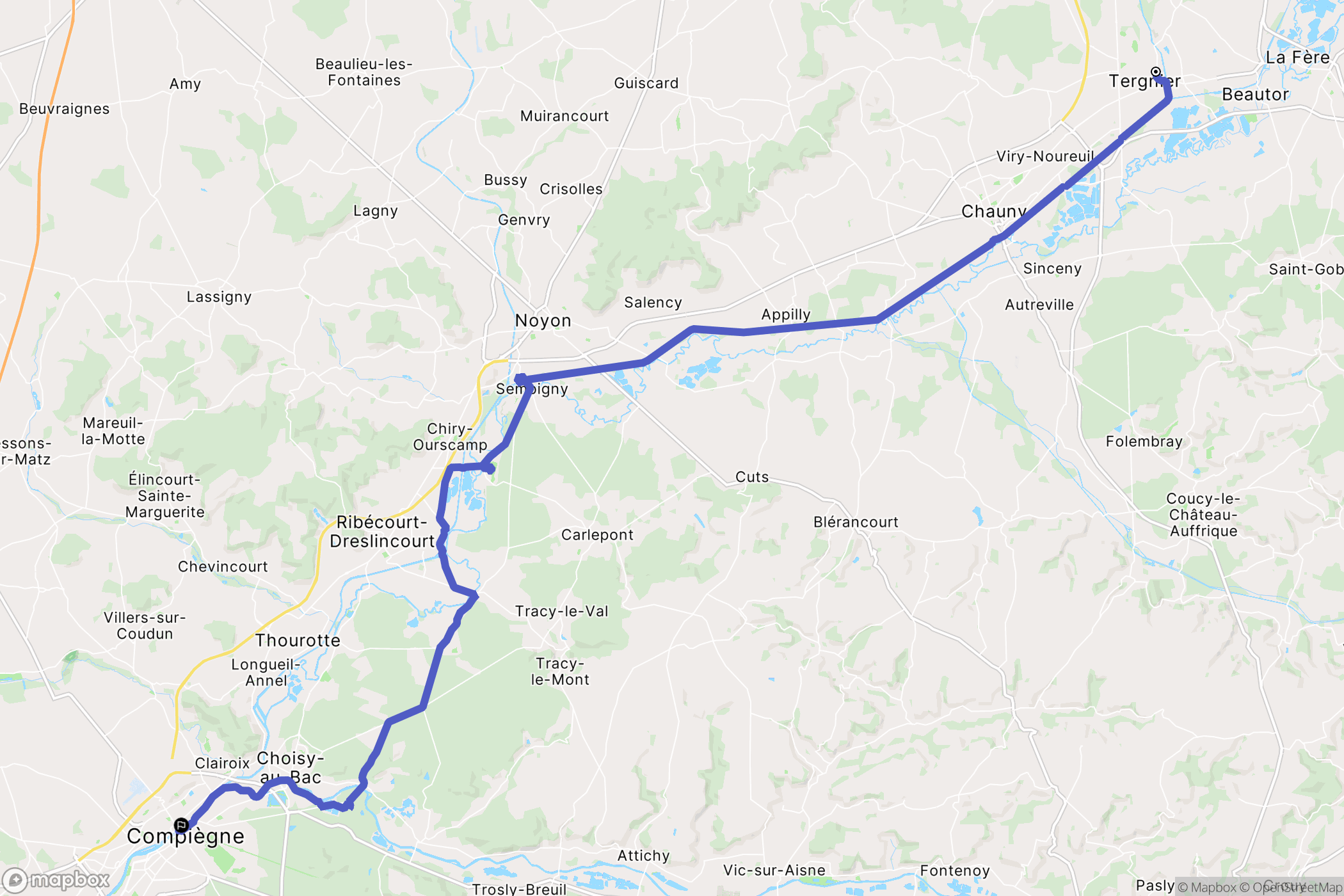 Tergnier : carte du parcours de randonnée - France