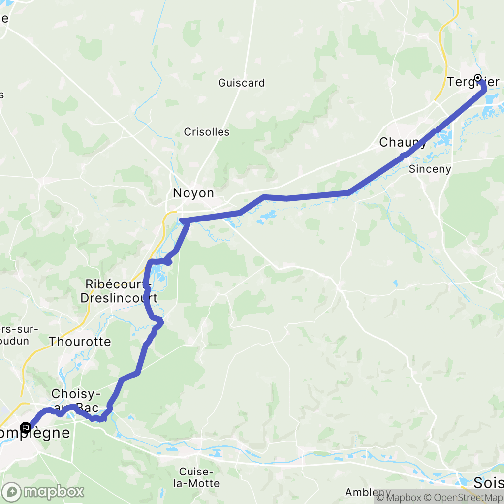 Tergnier : carte du parcours de randonnée - France