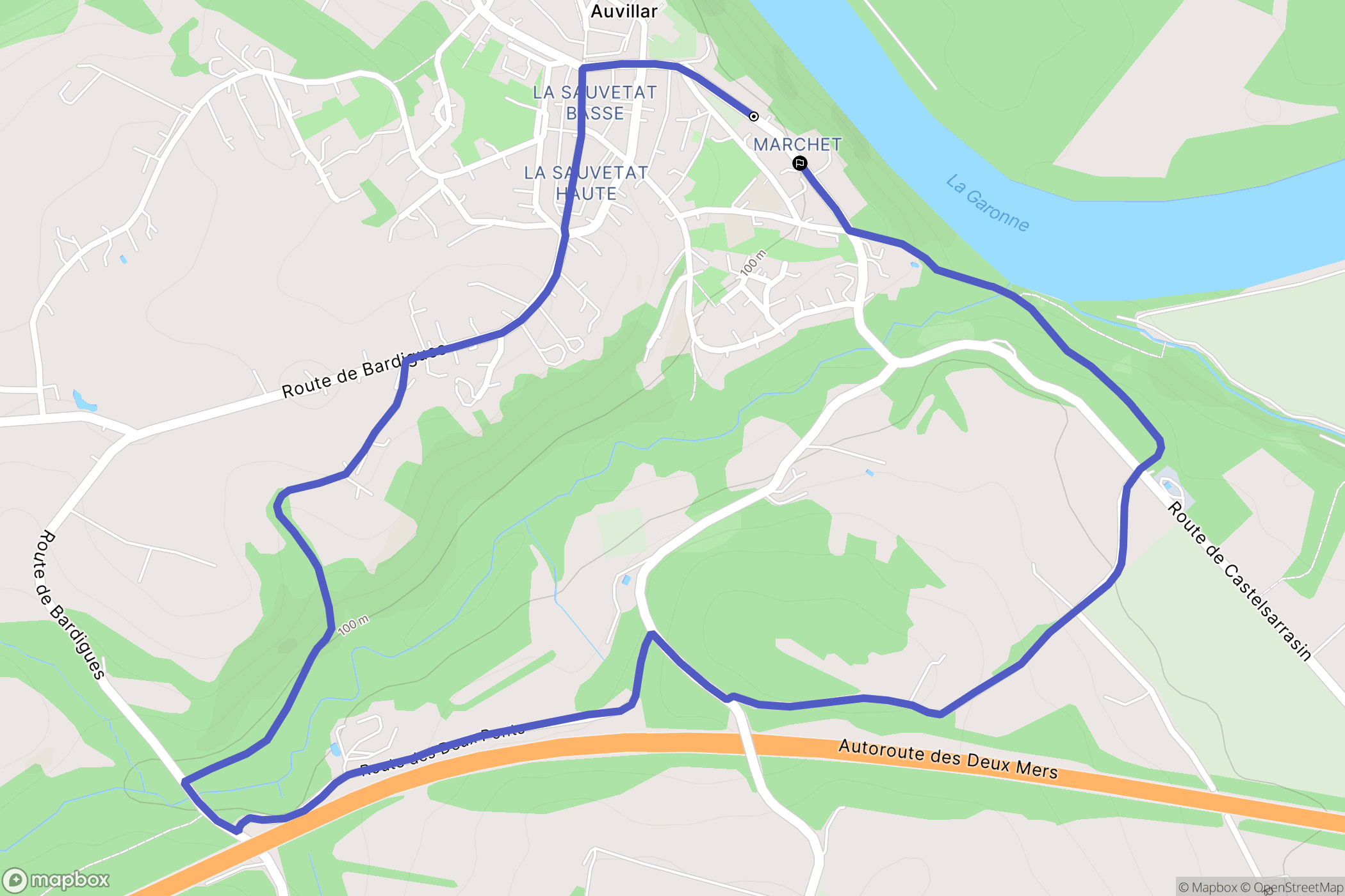 Auvillar : carte du parcours de randonnée - France