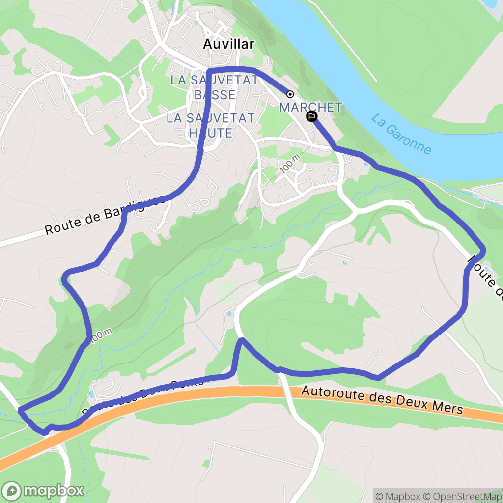 Auvillar : carte du parcours de randonnée - France