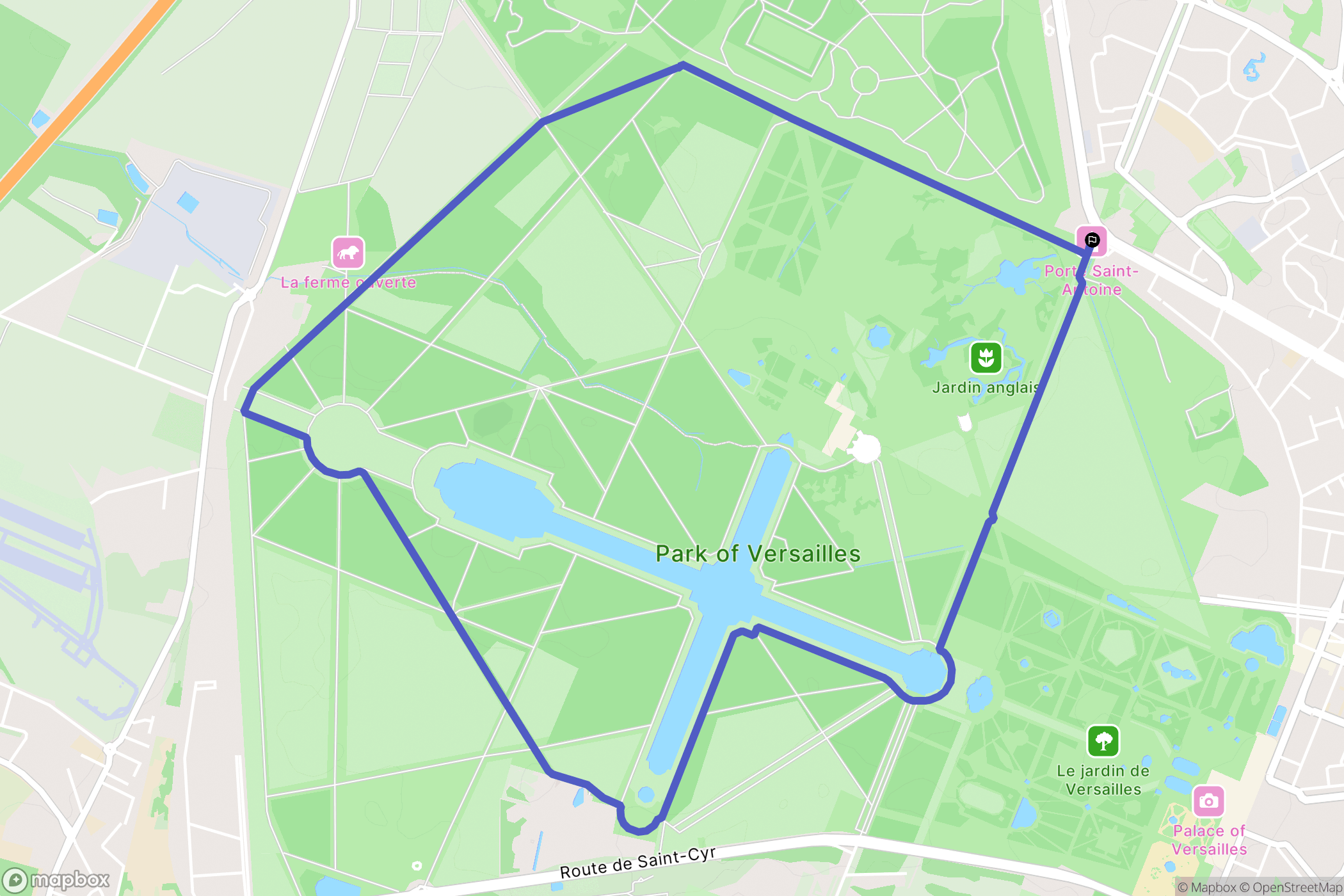 Versailles : carte du parcours de randonnée - France