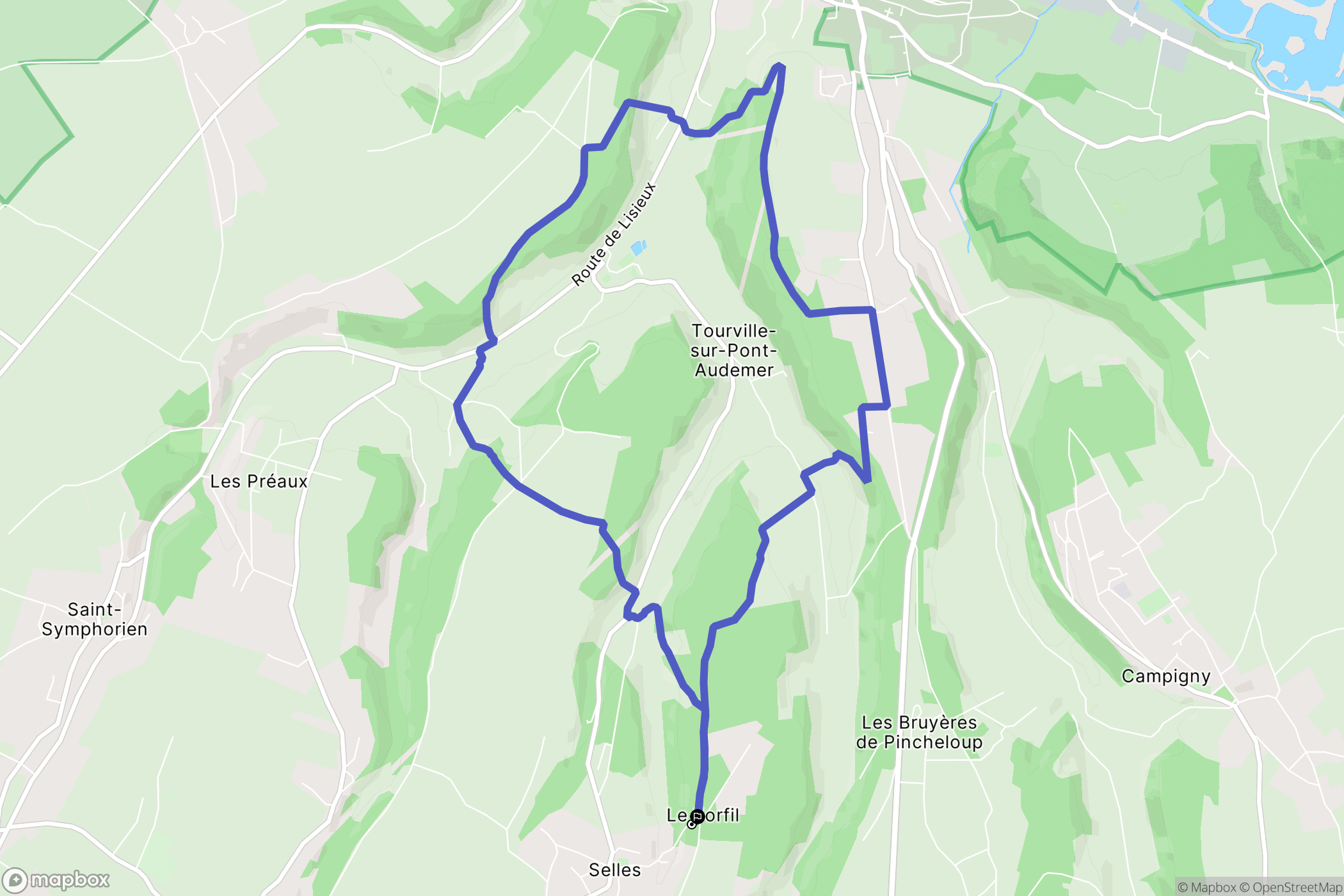 Tourville-sur-Pont-Audemer : carte du parcours de randonnée - France