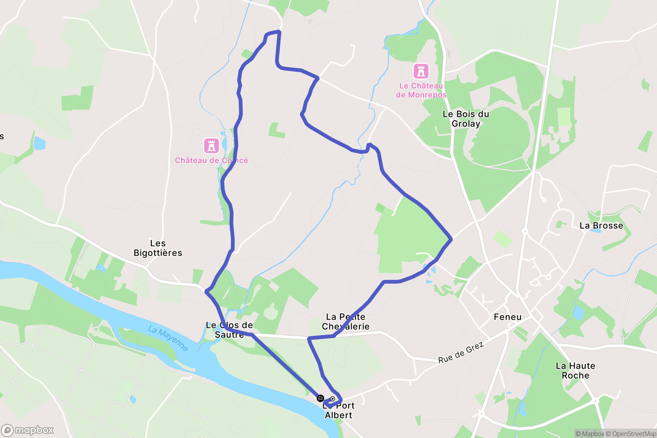 Feneu : carte du parcours de randonnée - France