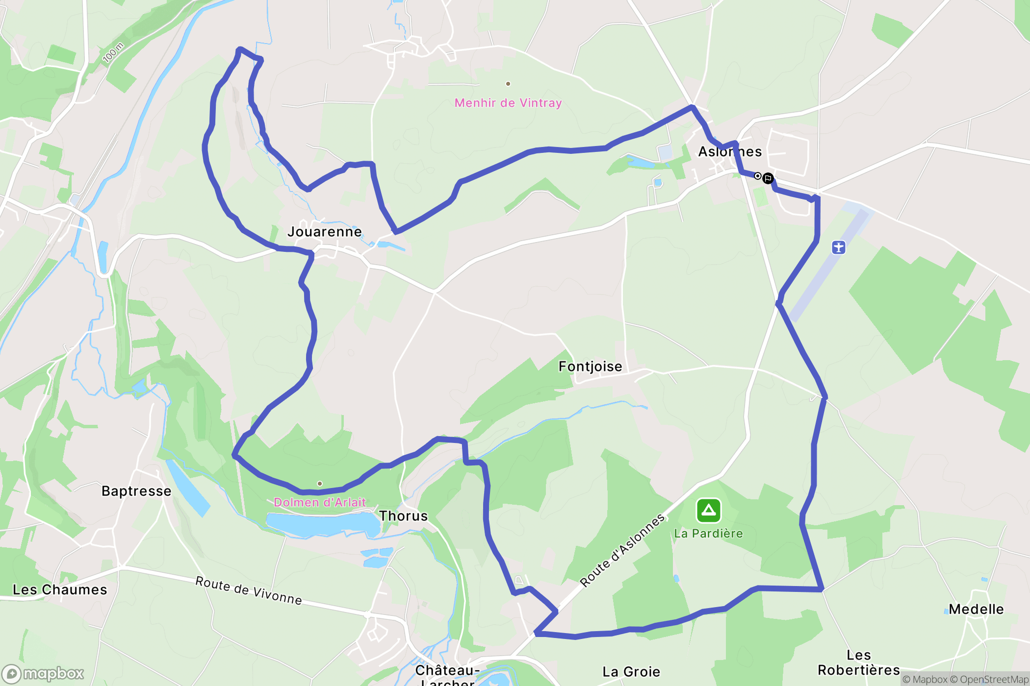 Aslonnes : carte du parcours de randonnée - France
