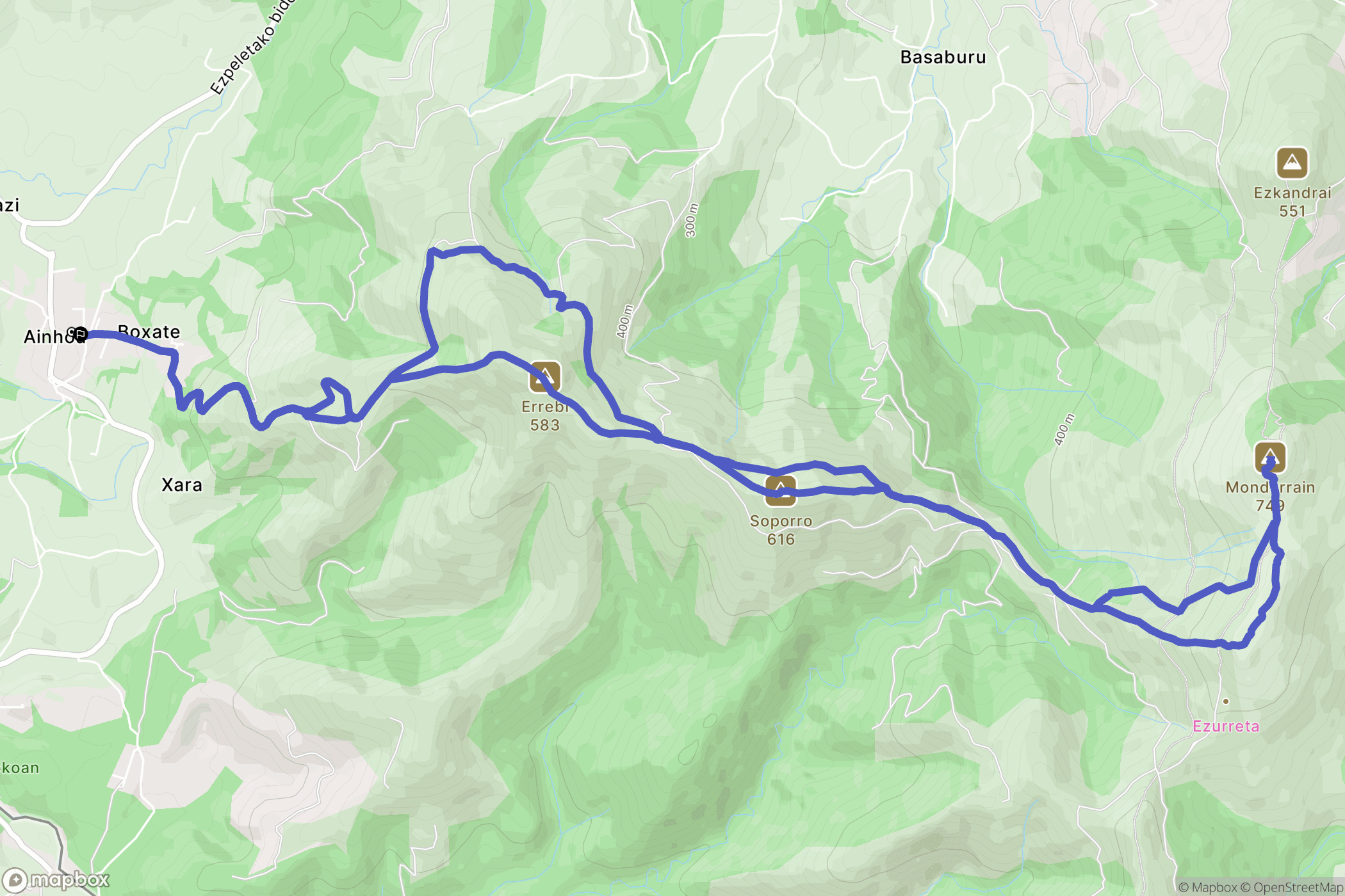 Ainhoa : carte du parcours de randonnée - France