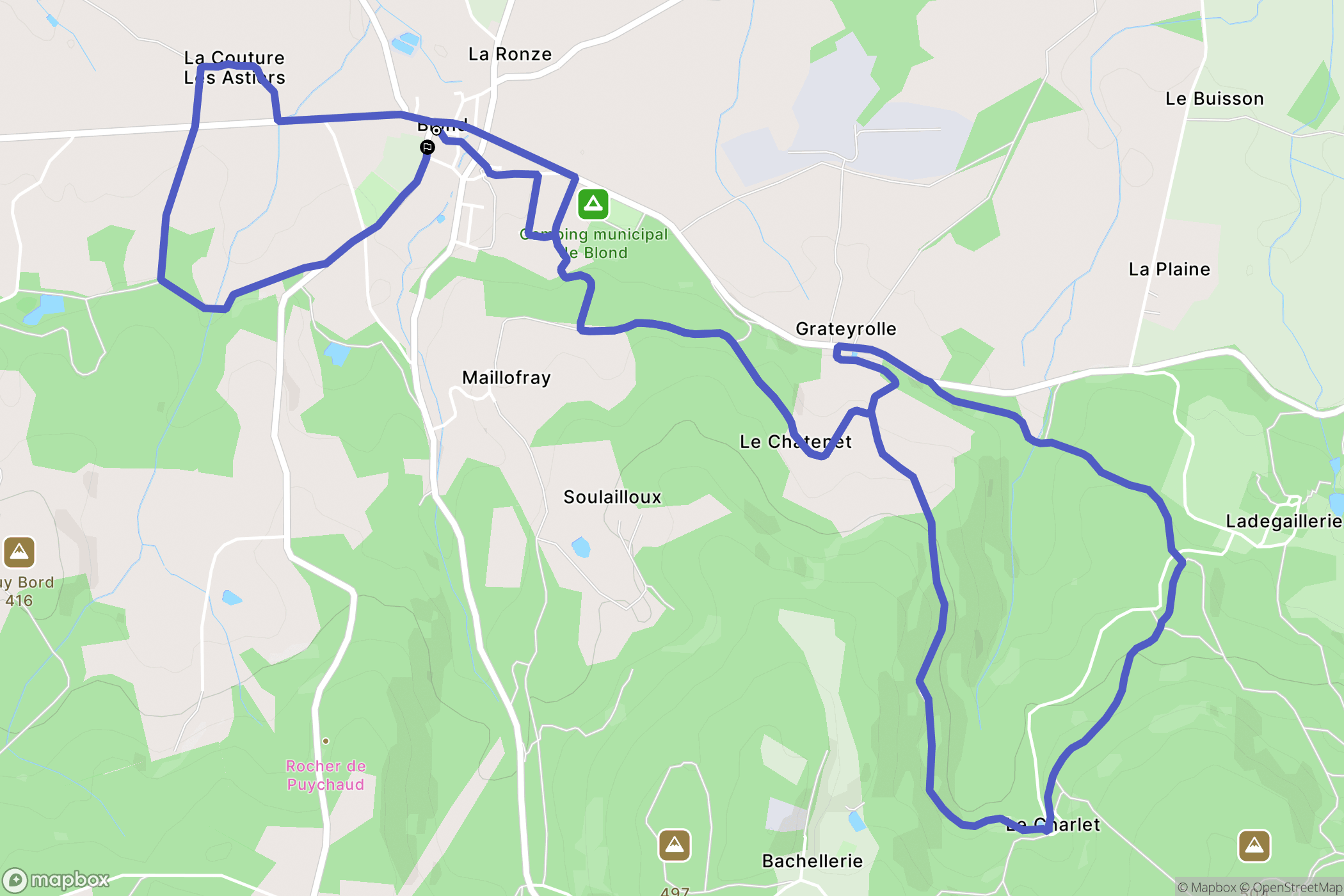 Blond : carte du parcours de randonnée - France