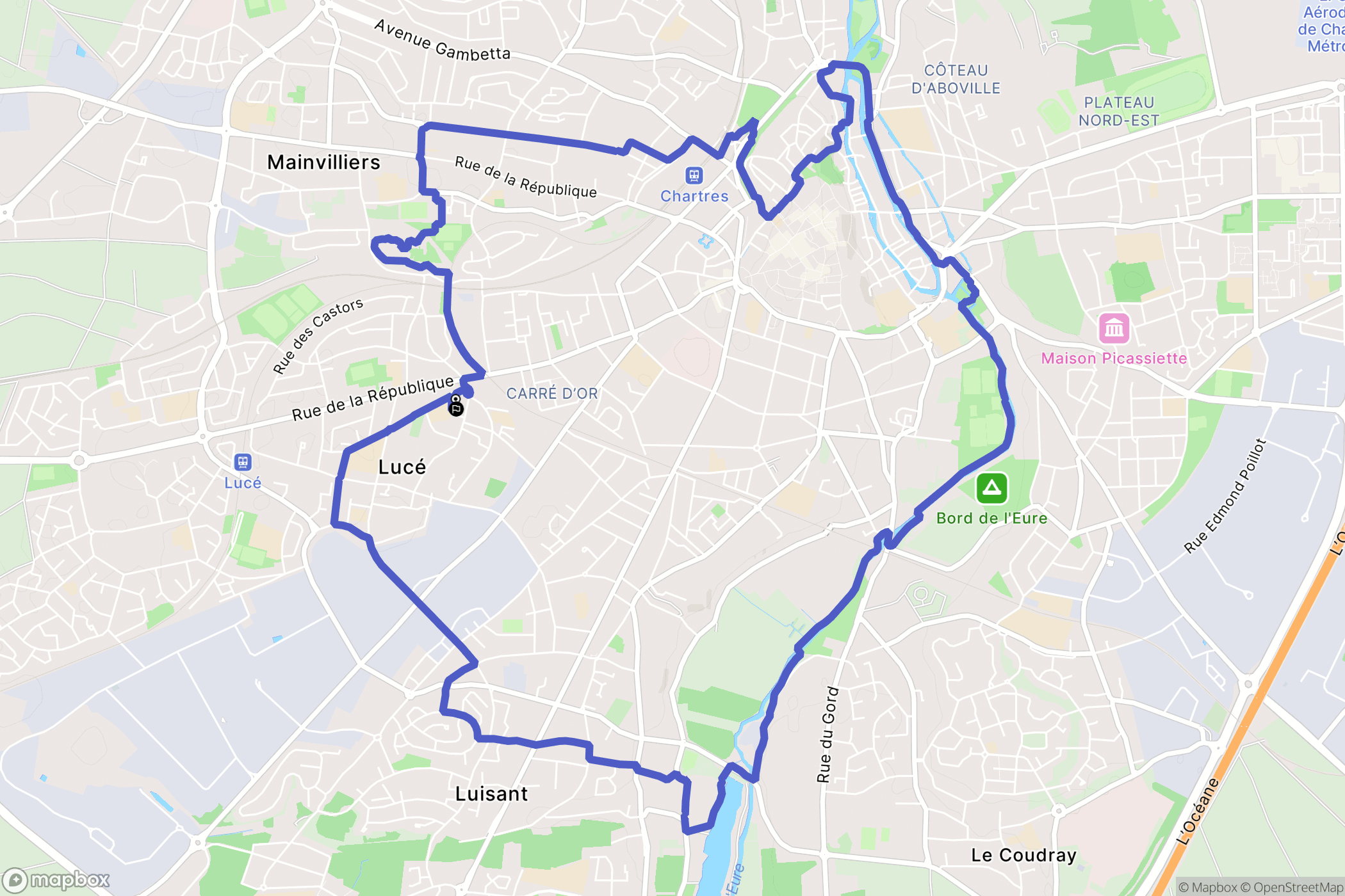 Lucé : carte du parcours de randonnée - France