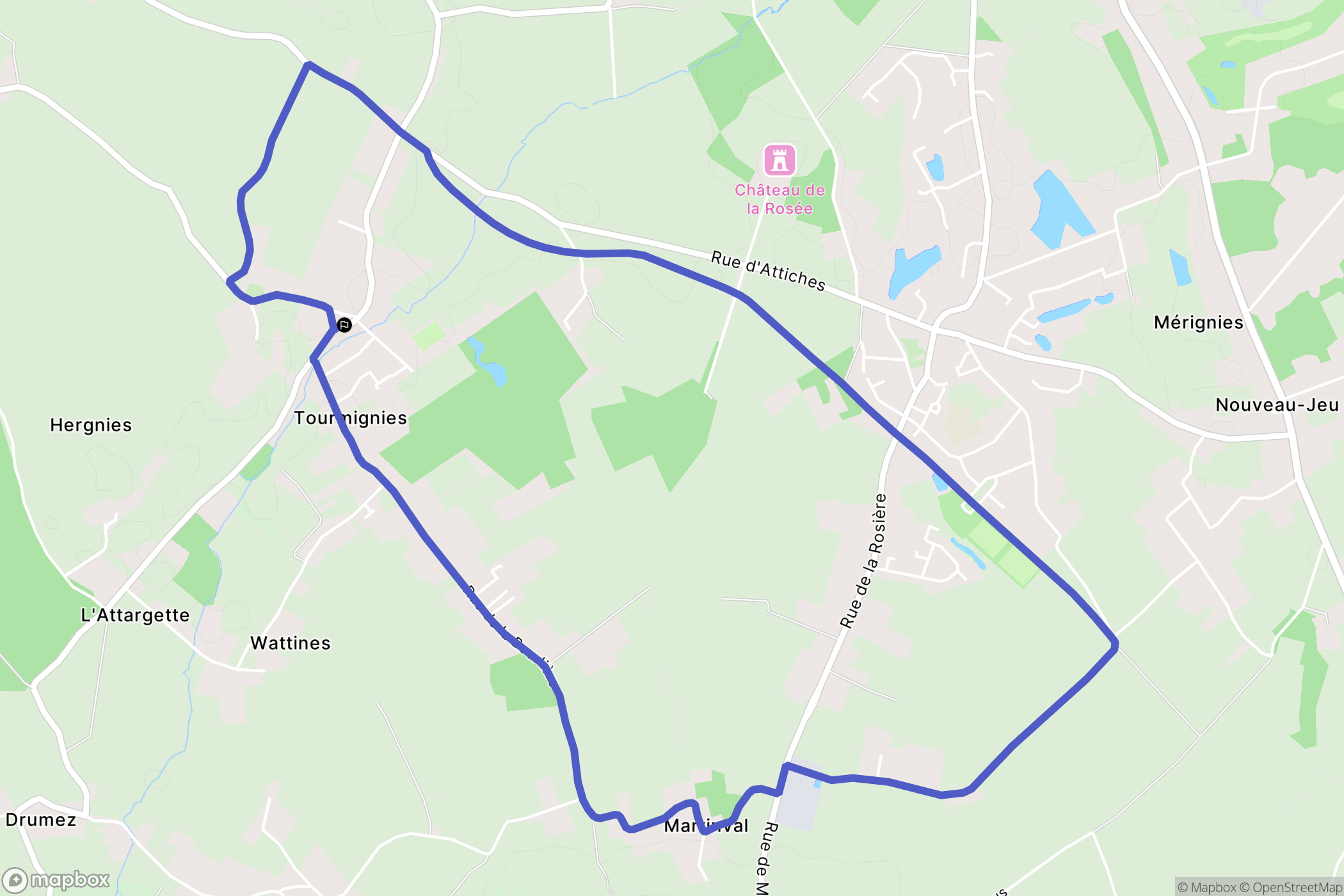 Toumignies : carte du parcours de randonnée - France