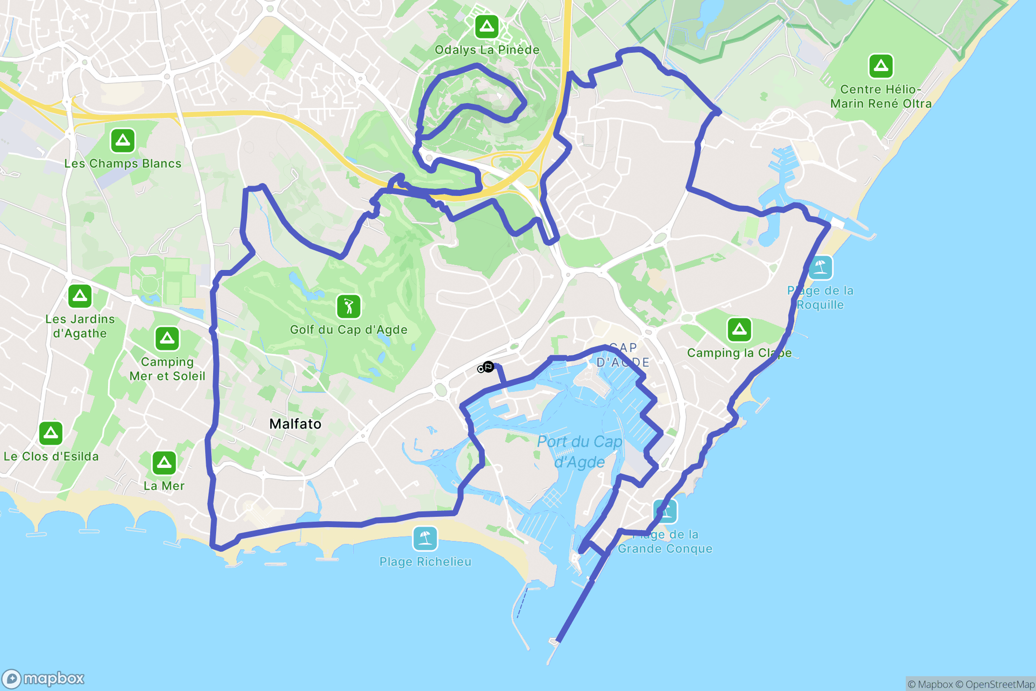 Agde : carte du parcours de randonnée - France