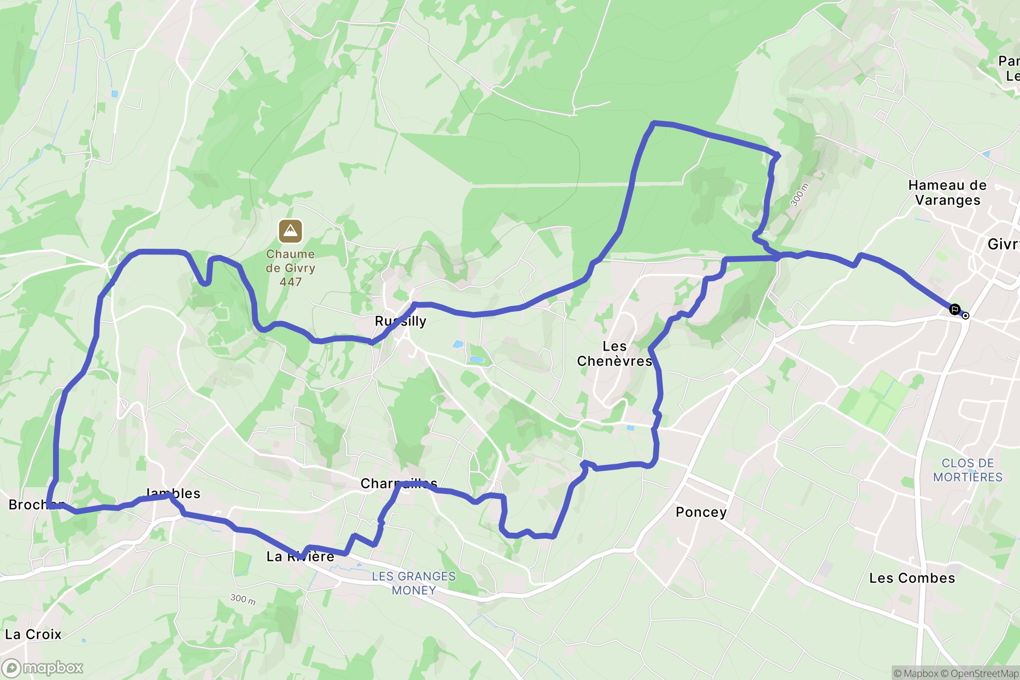 Givry : carte du parcours de randonnée - France