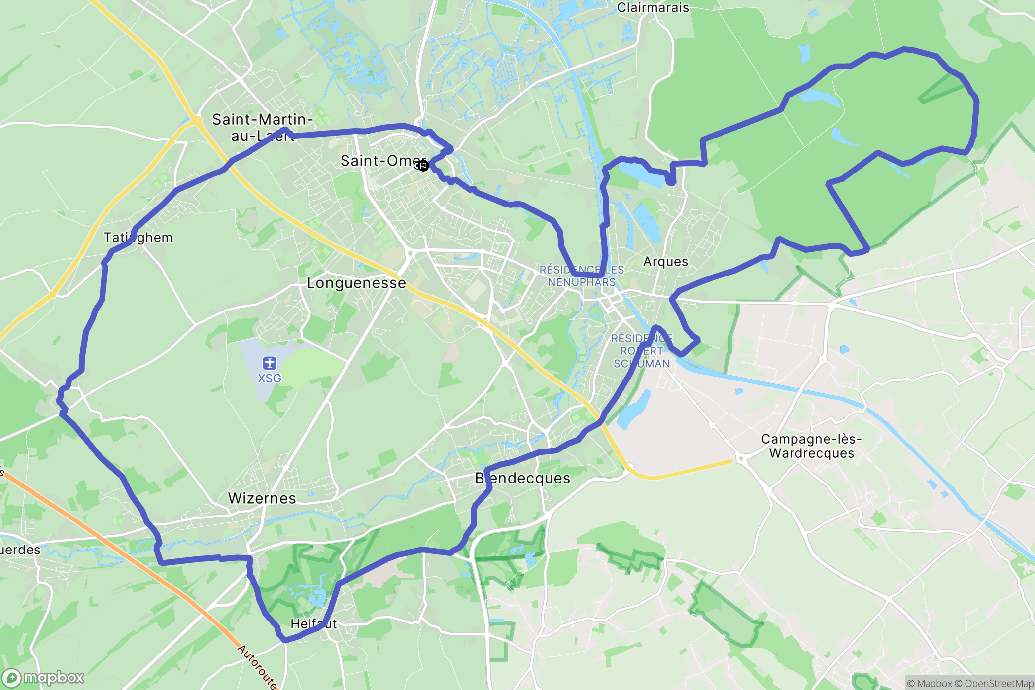 Saint-Omer : carte du parcours de randonnée - France