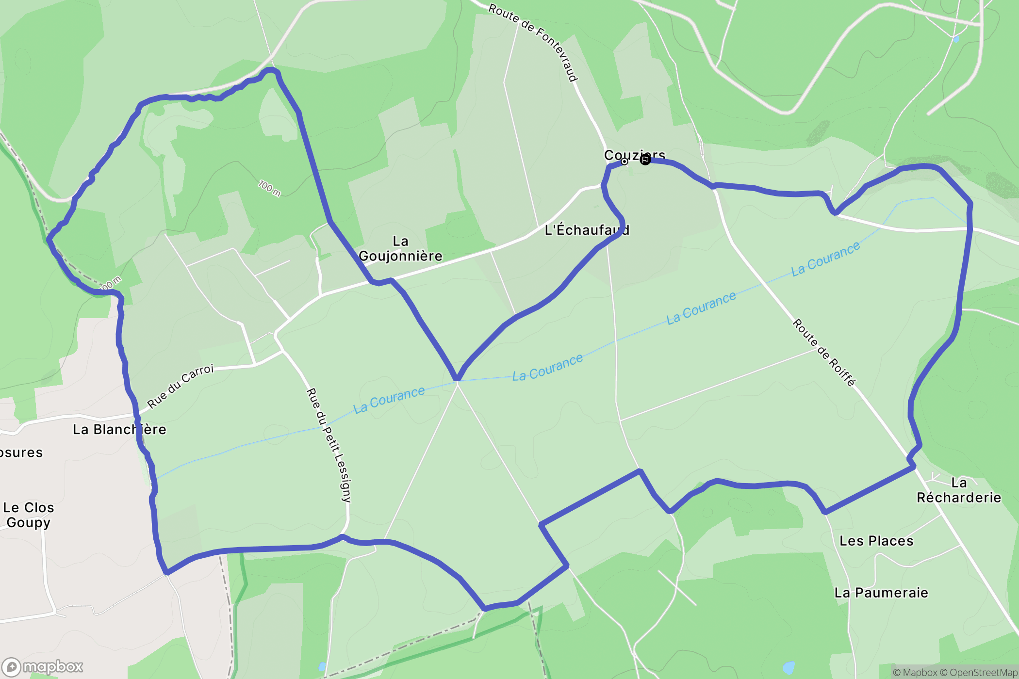 Couziers : carte du parcours de randonnée - France