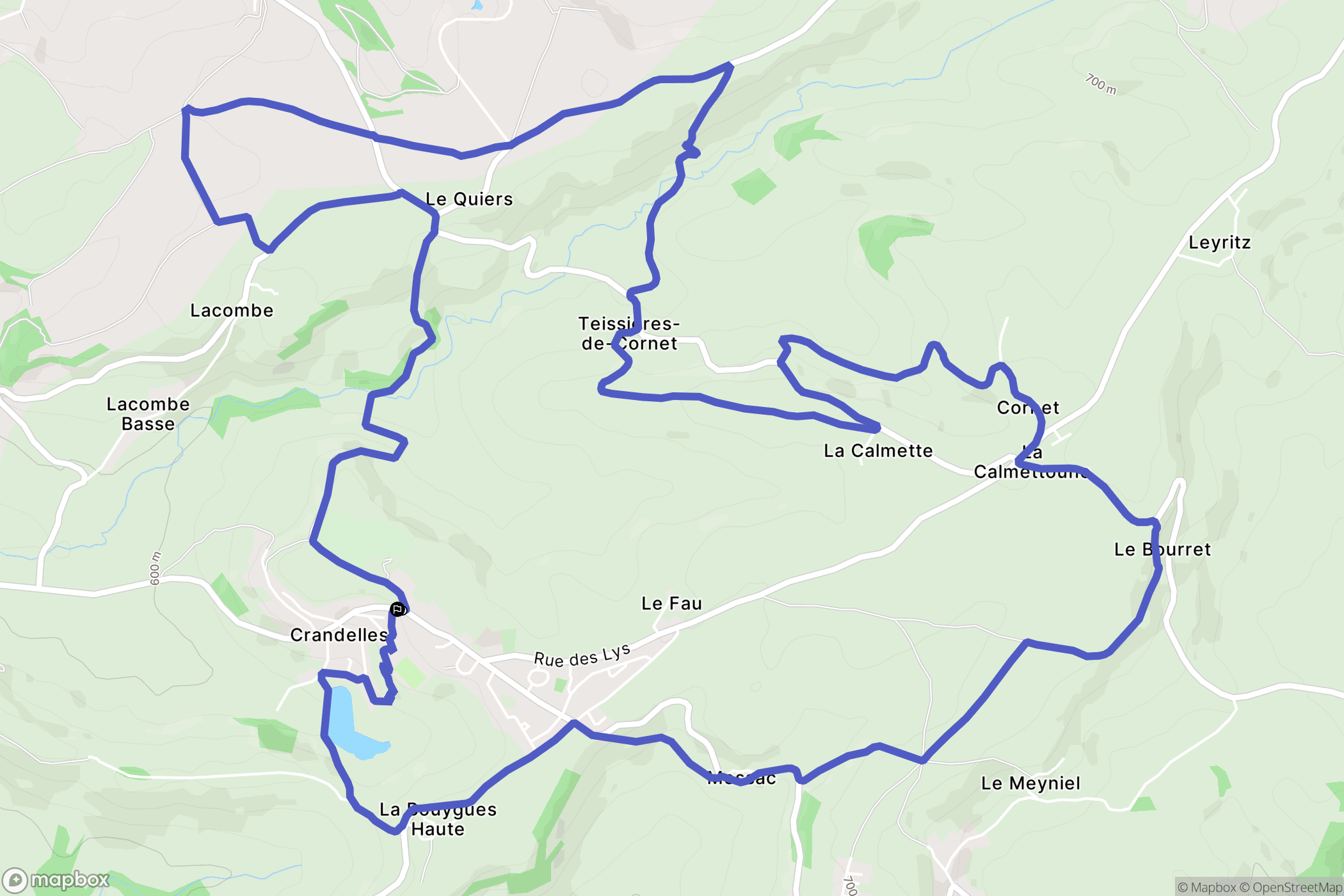 Crandelles : carte du parcours de randonnée - France