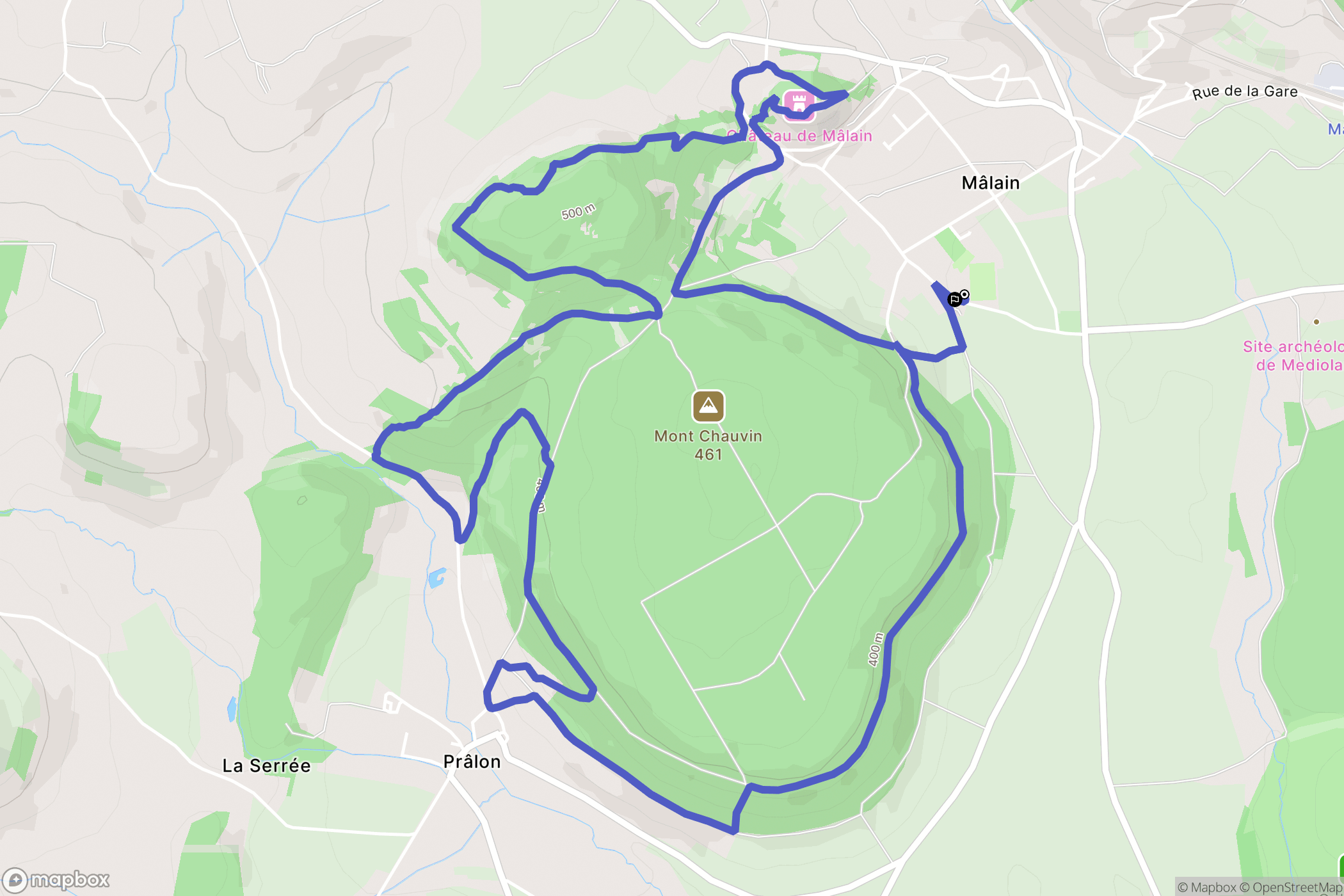 Mâlain : carte du parcours de randonnée - France